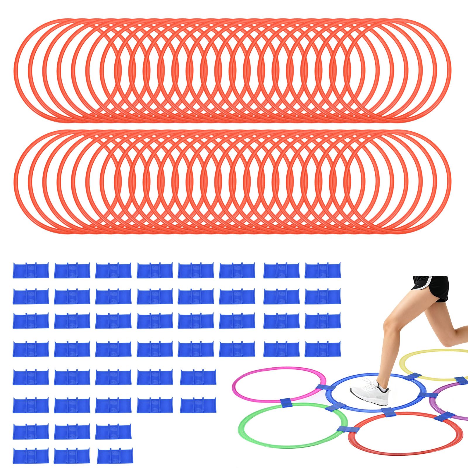 PATIKIL Agility Rings, 48Pcs Speed Training Rings 6 Colors Plastic Exercise Speed Circle Jumping Hoops for Gymnastic Sport Soccer Practice Game(Red, 38 cm)