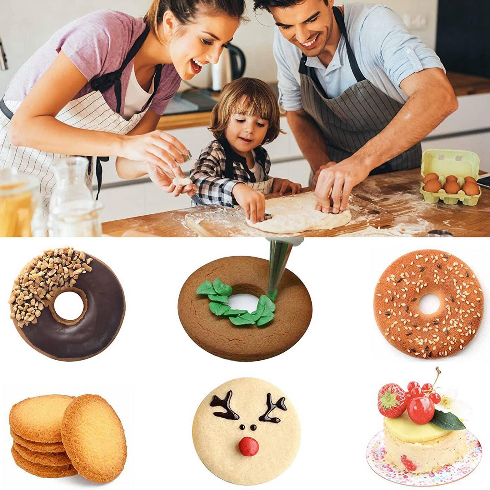 Plätzchen Ausstecher Set, Runde Edelstahl Gebäckringe 60 Stück mit Runde Box für Donut Gebäck Fondant Kuchen