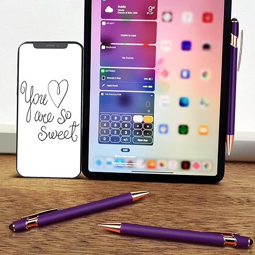 Miniatura 6 de Tenare Bolígrafo de metal 2 en 1 con punta de lápiz capacitivo, 0.039 in, tinta negra, para pantallas táctiles (morado y oro rosa)