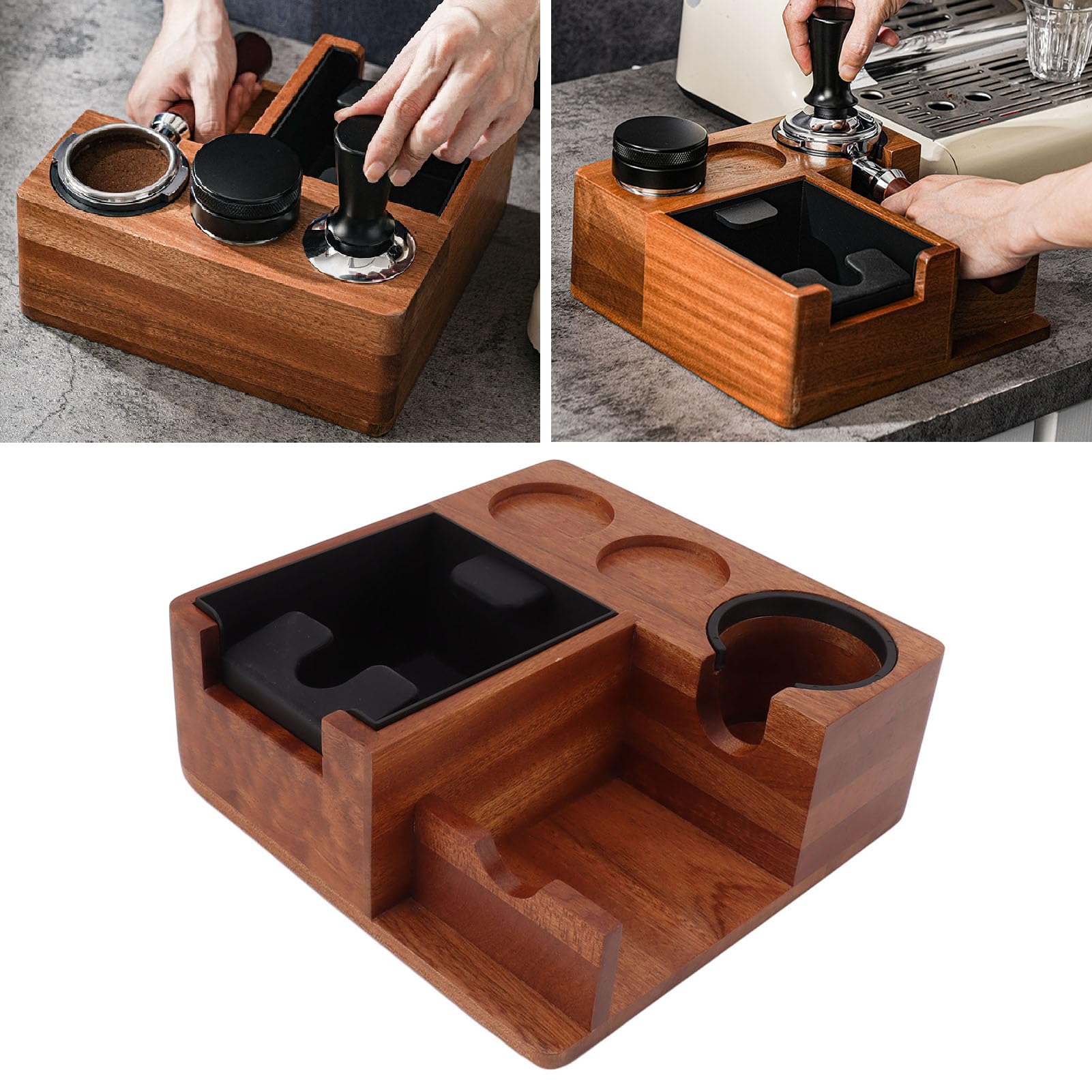 Boîte à Expresso 5 en 1 avec Tapis de Tamponnage Intégré Support pour Porte-Filtre Distributeur de Café et Presse pour Cuisine Maison, Bar, Bureau