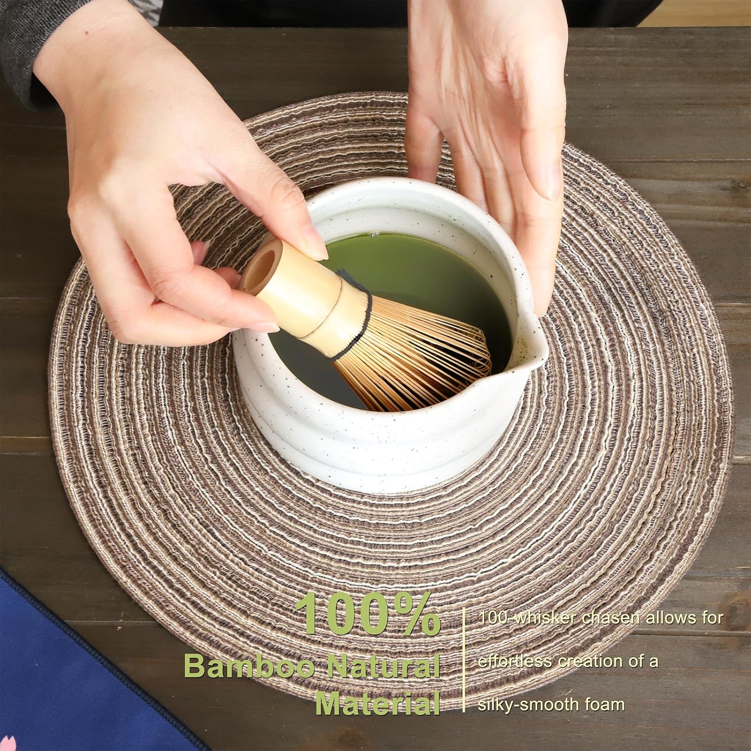 Mottled White Matcha Whisk Set, Ceramic Matcha Kit Set Includes Matcha Bowl, Matcha Whisk and Holder, Bamboo Scoop, Scoop Rest, Sifter and Tea Towel - 7 Pcs Matcha Kit for Matcha Lovers - Image 6