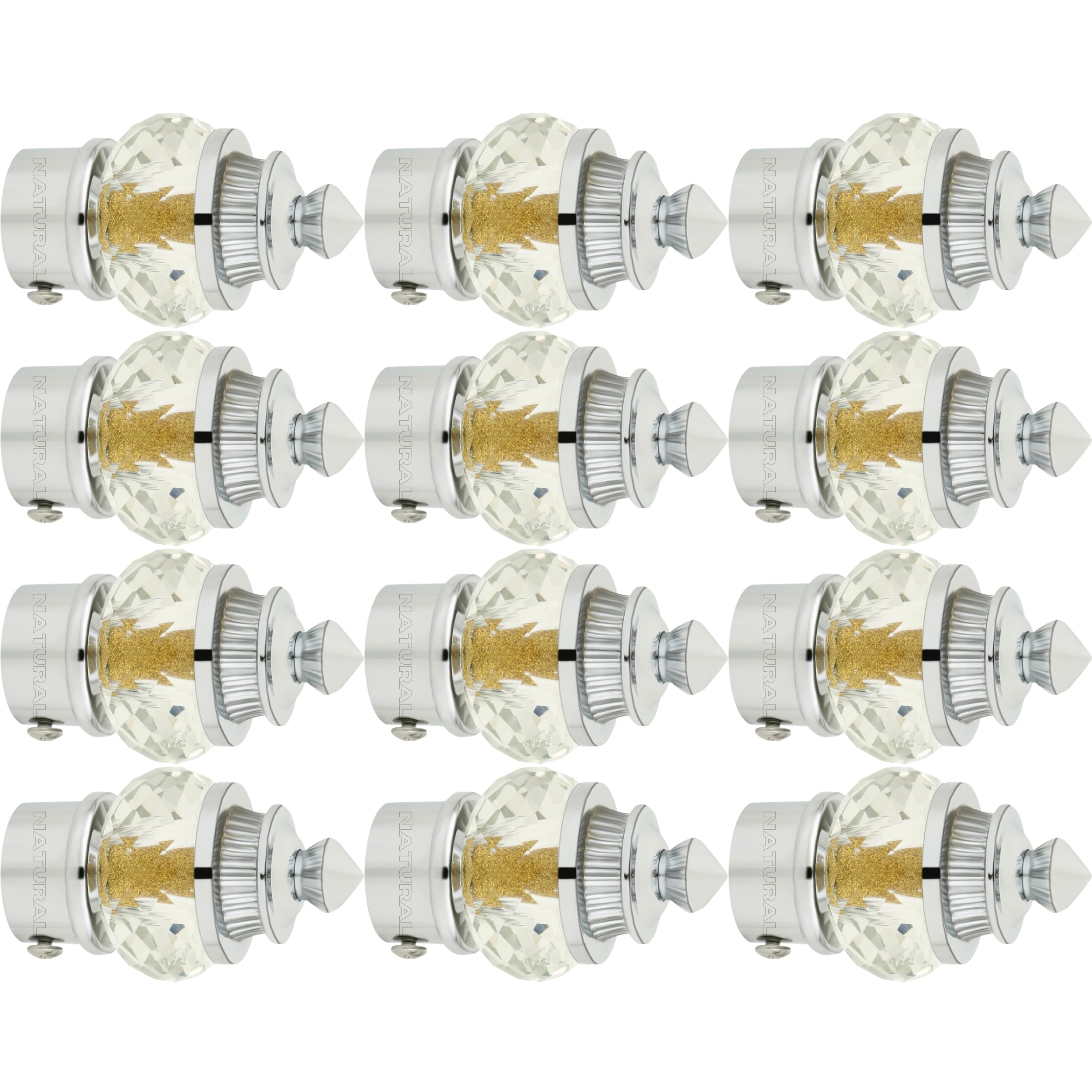 50mm crystal diamond aluminium curtain bracket only/parda holder only/curtain nobs only/curtain finials only/curtain rod nobs to attache upto 1 inch rod. (6 pair, chrome)