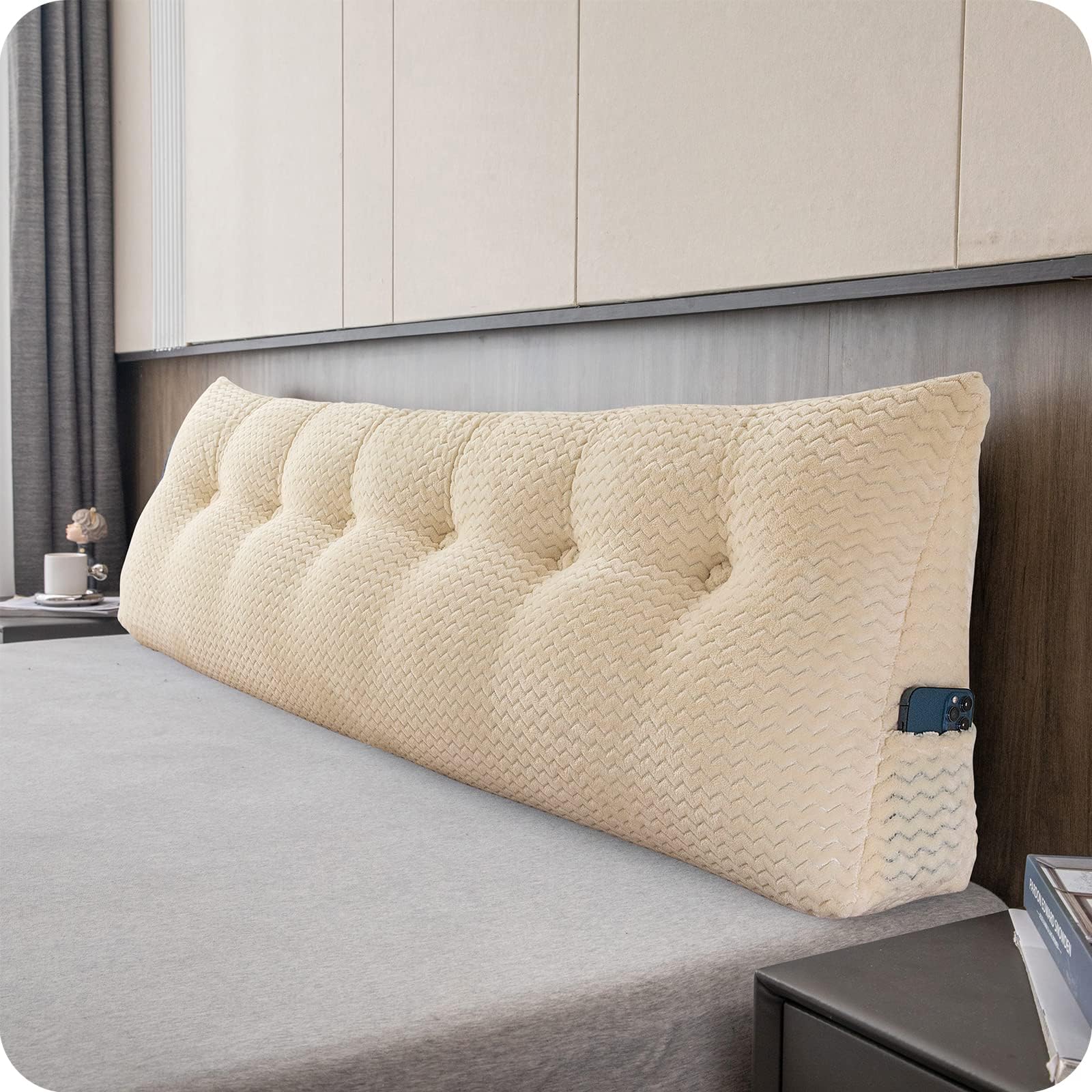 Large Bolster Triangular Headboard Wedge Backrest Positioning Support Bed Rest Reading Pillows Headboard Wedge Pillows for Day Bed with Removable Cover