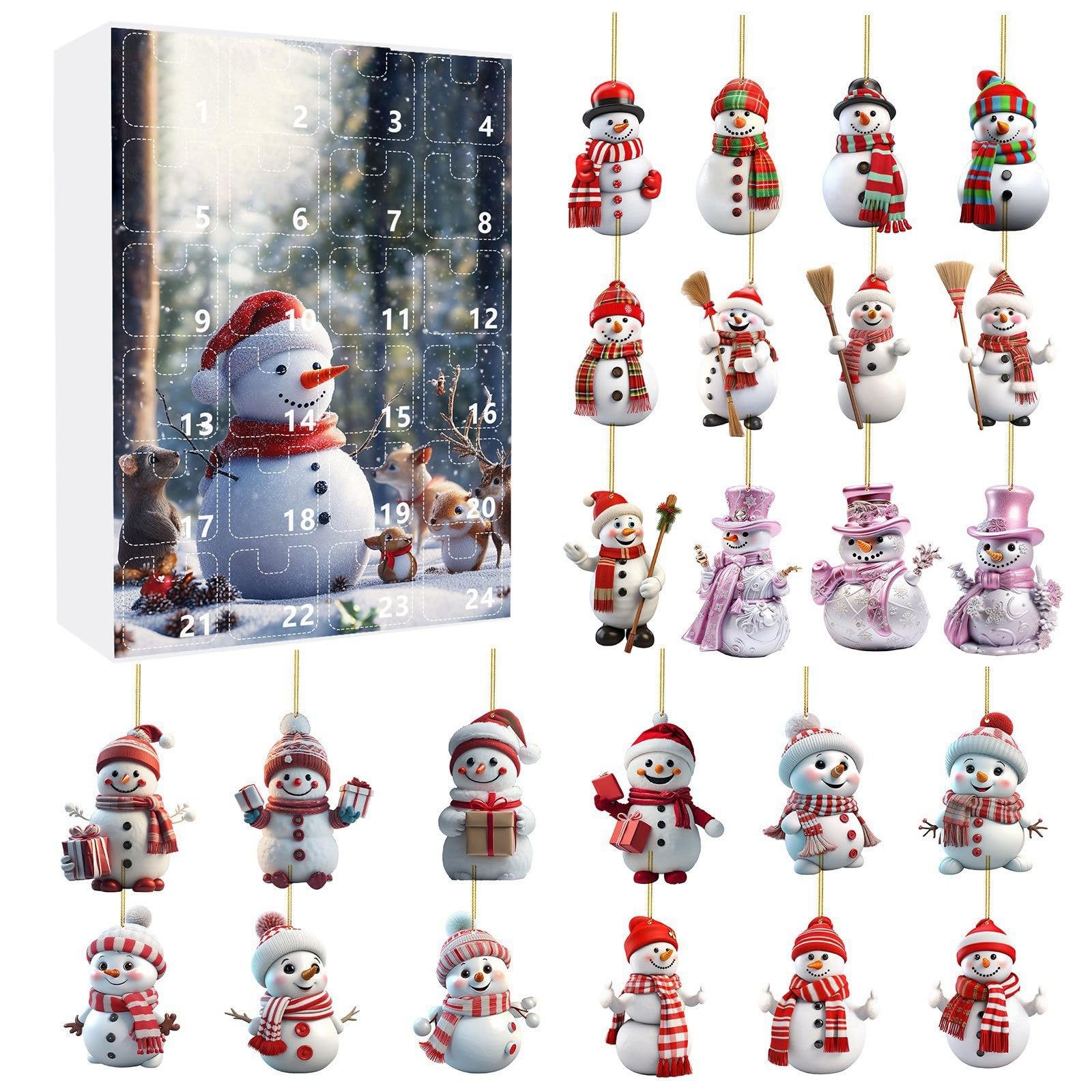 Calendrier De L'Avent 2025 En Acrylique 2D - 24 Bonhommes De Neige, Décoration Réutilisable
