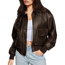 Fengbay Faux Leather Jacket Women Oversized Bomber Motorcycle Y2K Moto Biker Racer Jackets Coat with Pockets