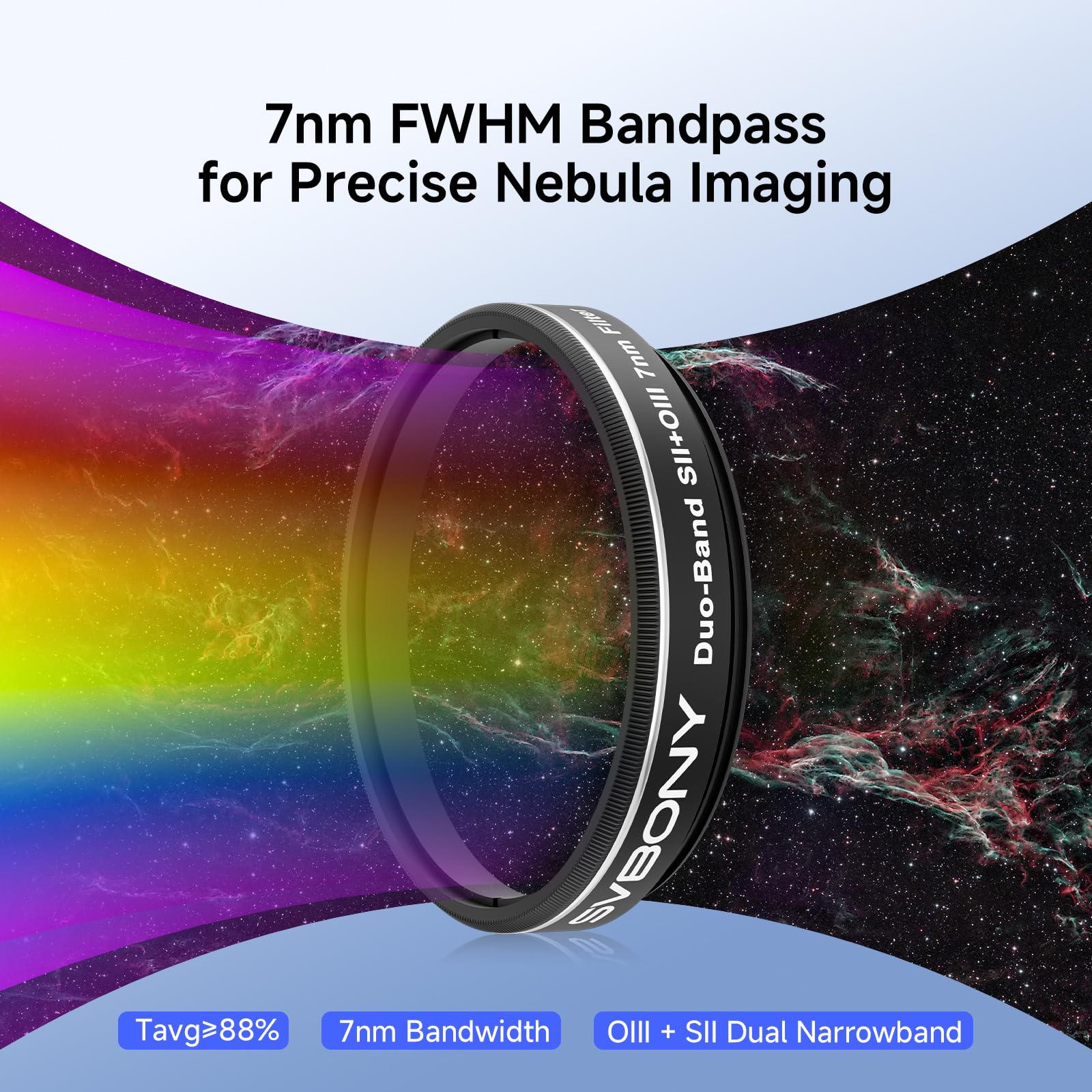 Svbony SV220 Filtro para Telescopio, SII y OIII, 7 NM Doble Banda y 1,25" Filtro para Nebulosas,Accesorio para Telescopio de Profundidad de Corte OD5, Obtener Imágenes de Nebulosas de Emisión