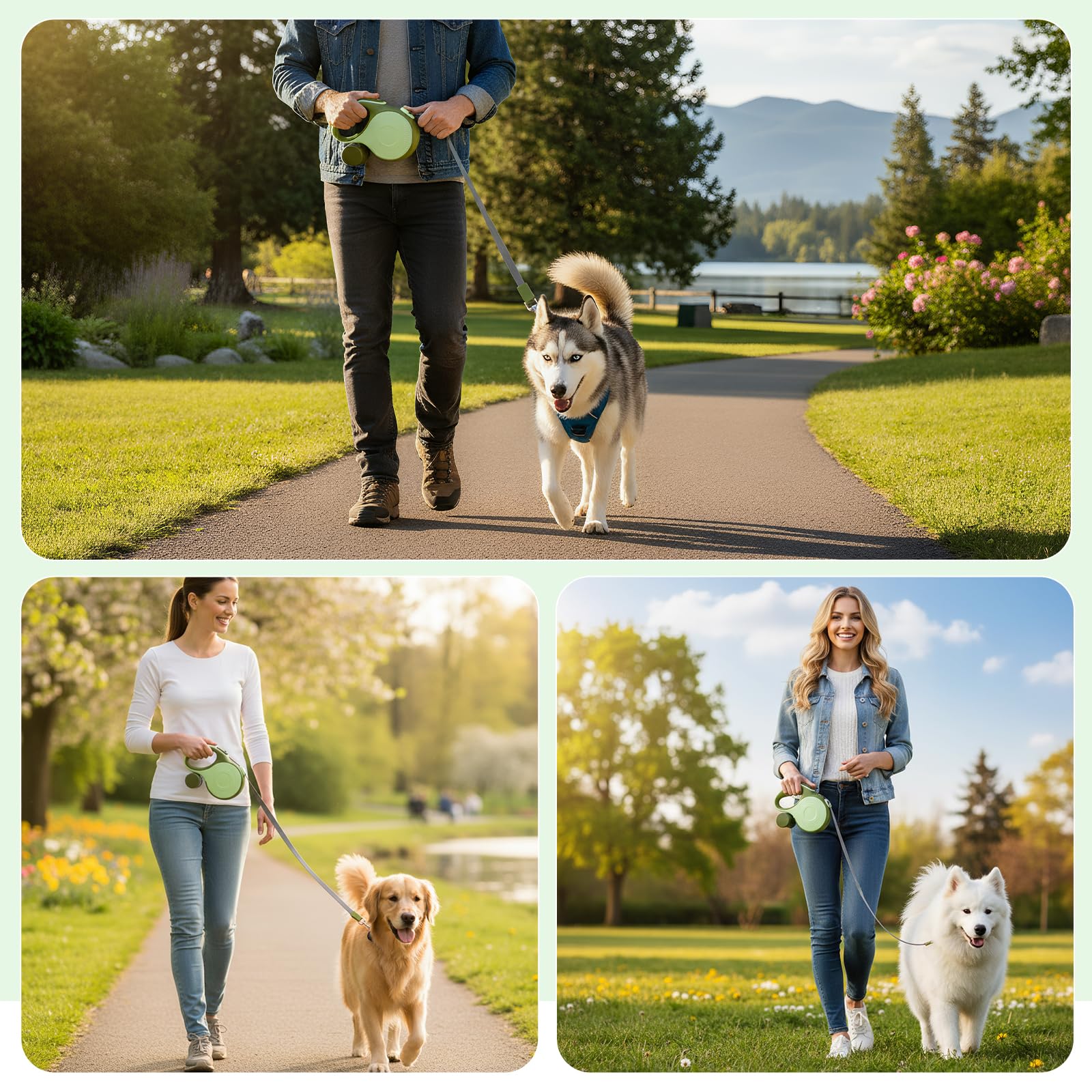 Einziehbare Hundeleine 9m, Rollleine für Hunde bis 50kg, Hundeleine mit Stahlseil & Kotbeutelhalter, Retractable Leine Anti-Verdreh Design für Training, Wald, Strand