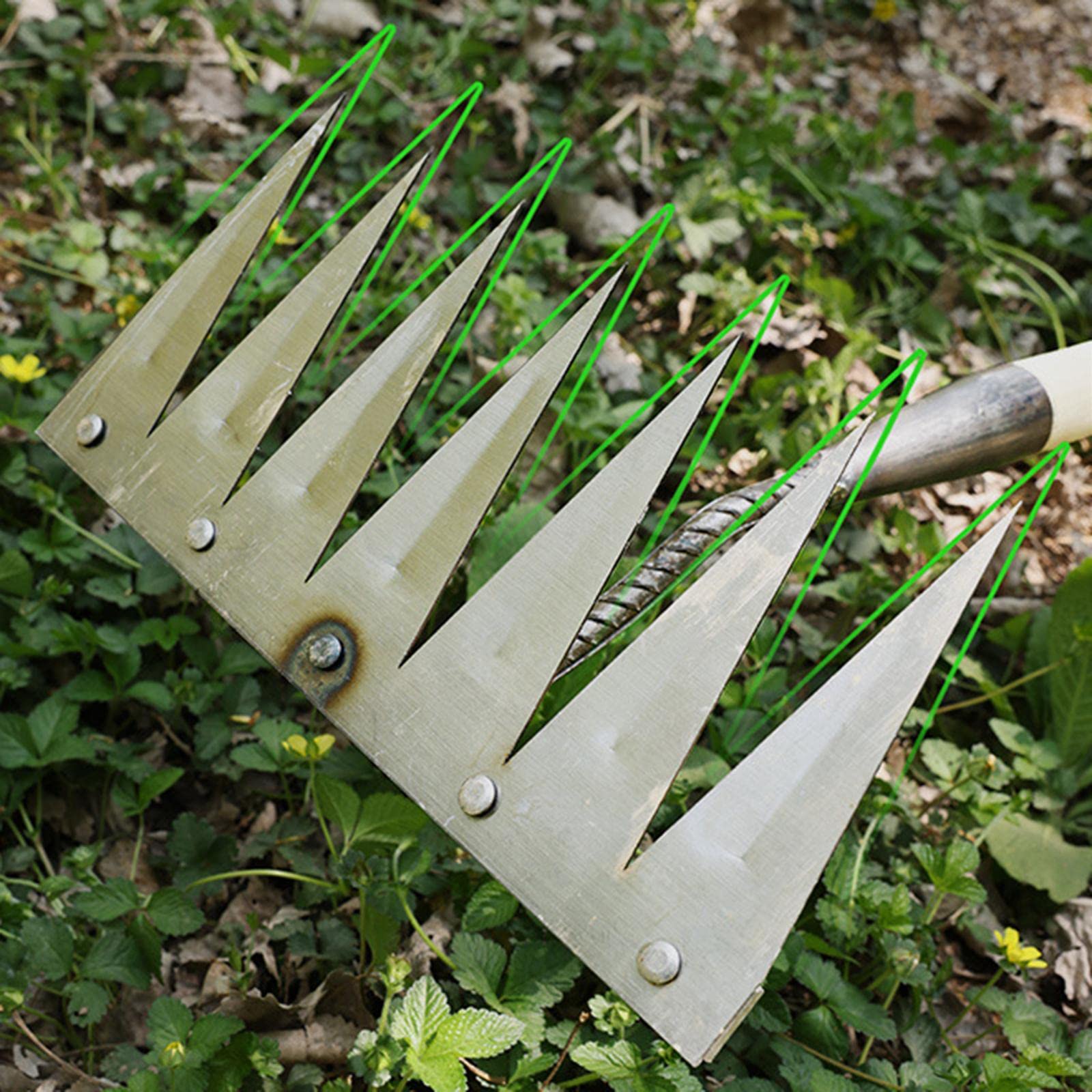 Râteau Désherbeur 6 Dents En Acier - Outil De Jardin Robuste Pour Potager, Sol Compact, Parterres (poignée Non Incluse)