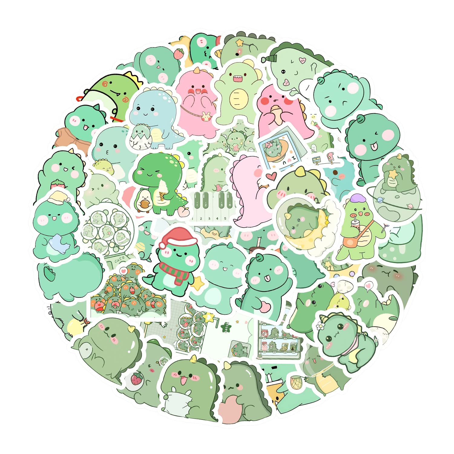 Lindas pegatinas de dinosaurio de dibujos animados 50 Uds. Para botellas de agua, ordenador portátil, monopatín, pegatina bonita, regalo para niños y adolescentes, resistente al agua