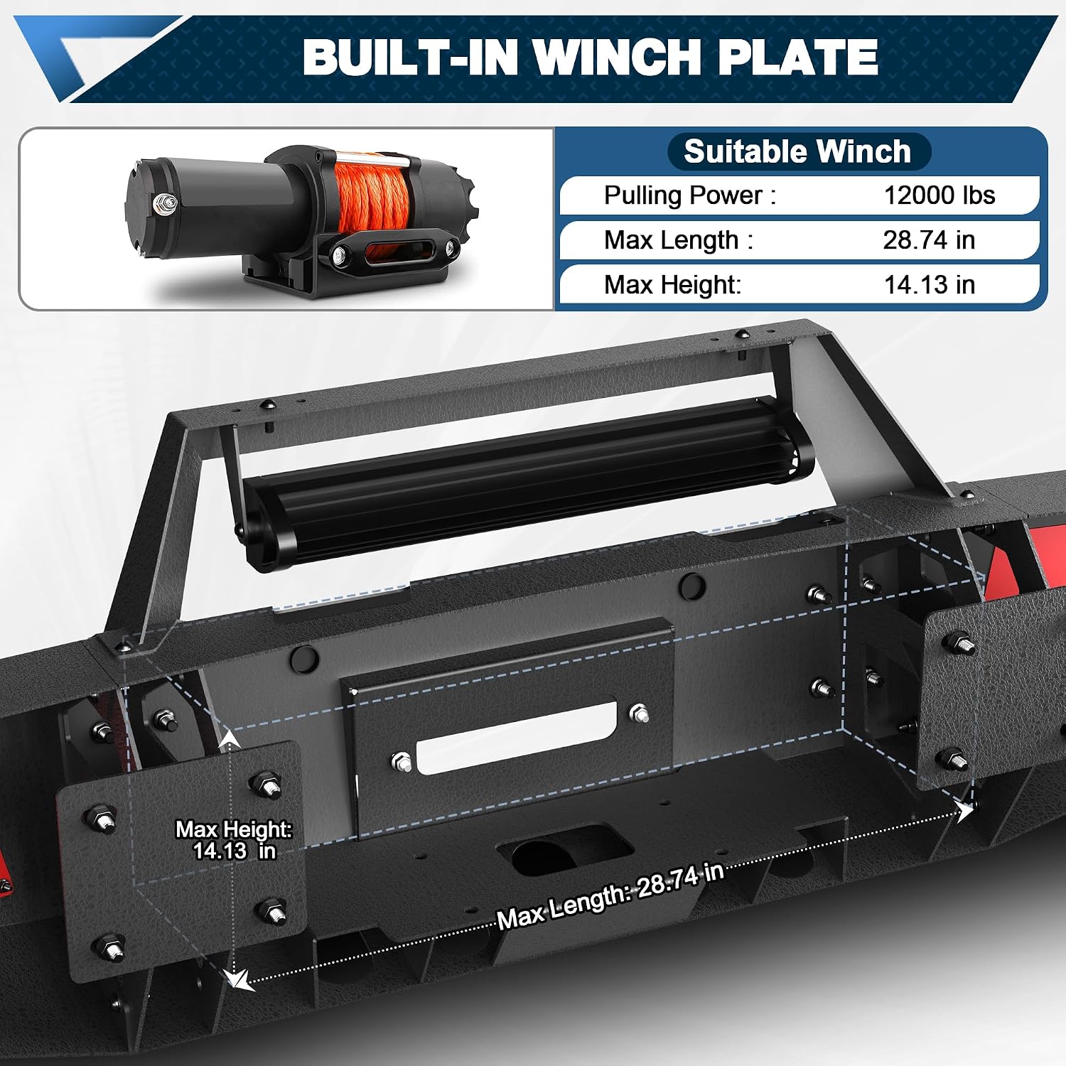 20-23 Chevy Silverado 2500/3500 Front Bumper Full Width Offroad Bumper w/Winch Plate, 144W Light Bar, 4x18w Lights, D-rings, License Plate Bracket for 2020-2023 Silverado 2500/3500