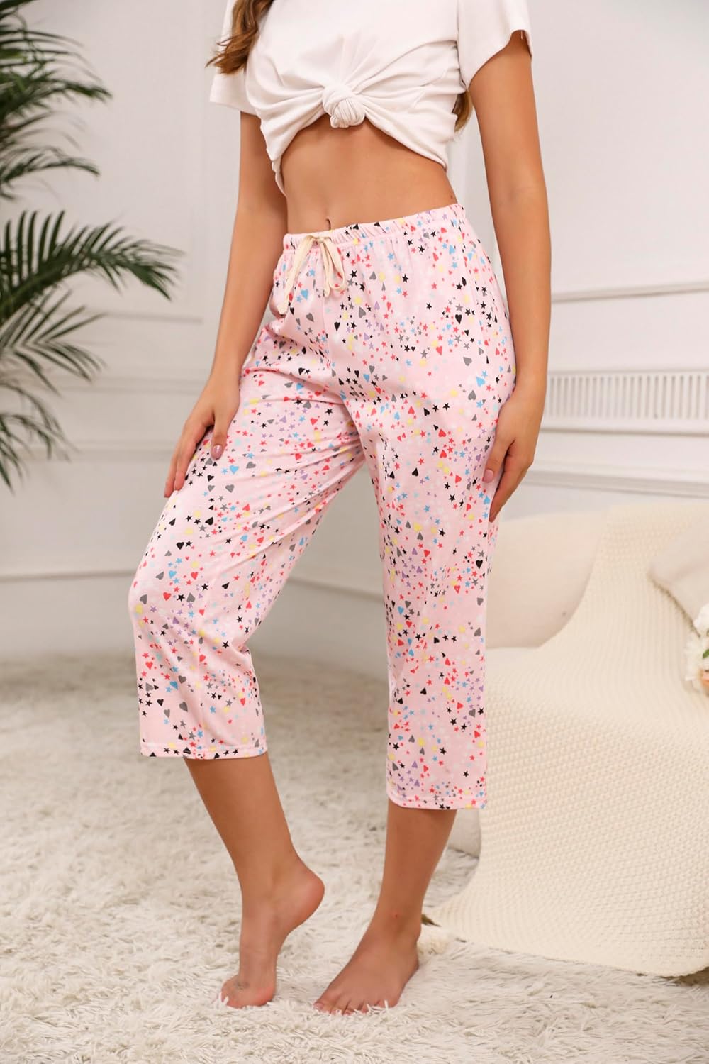 PNAEONG 3 Pack Women Pajama Pants Capri Length Drawstring Pj Bottoms Sleep Lounge Pants with Pockets S-3XL - Image 4