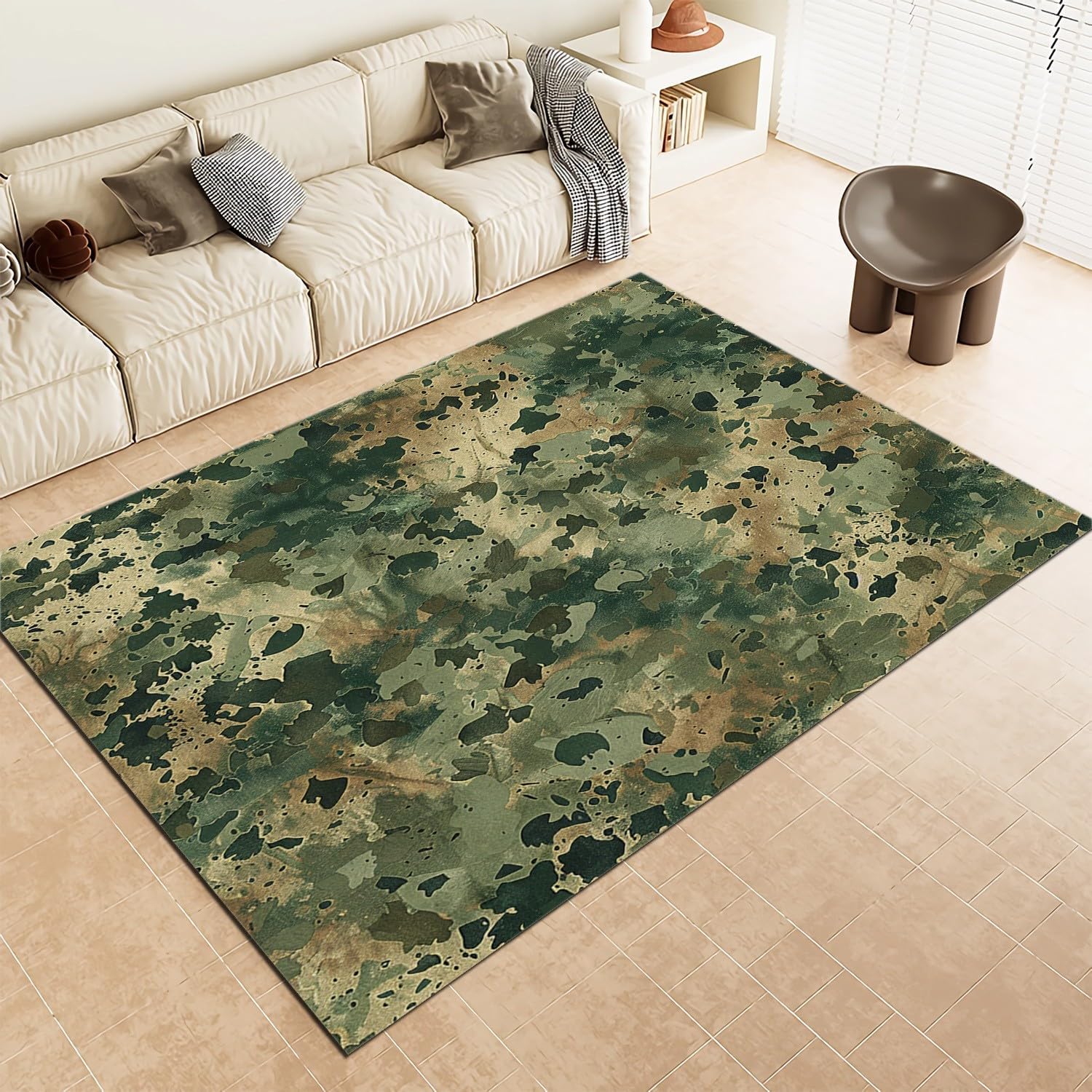 2 x 6 Area Rugs - Blue Bedroom Rugs for Living Room Non-Slip Fluffy Foldable, Camouflage Green Mat Indoor Floor Flannel Carpet for Dining Table Kitchen Decor