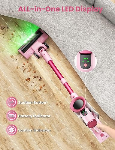 Miniatura 3 de Dzaki Aspiradora inalámbrica, aspiradora de palo con pantalla LED inteligente, aspiradora de 45 KPA y 50 minutos para el hogar, potente succión,