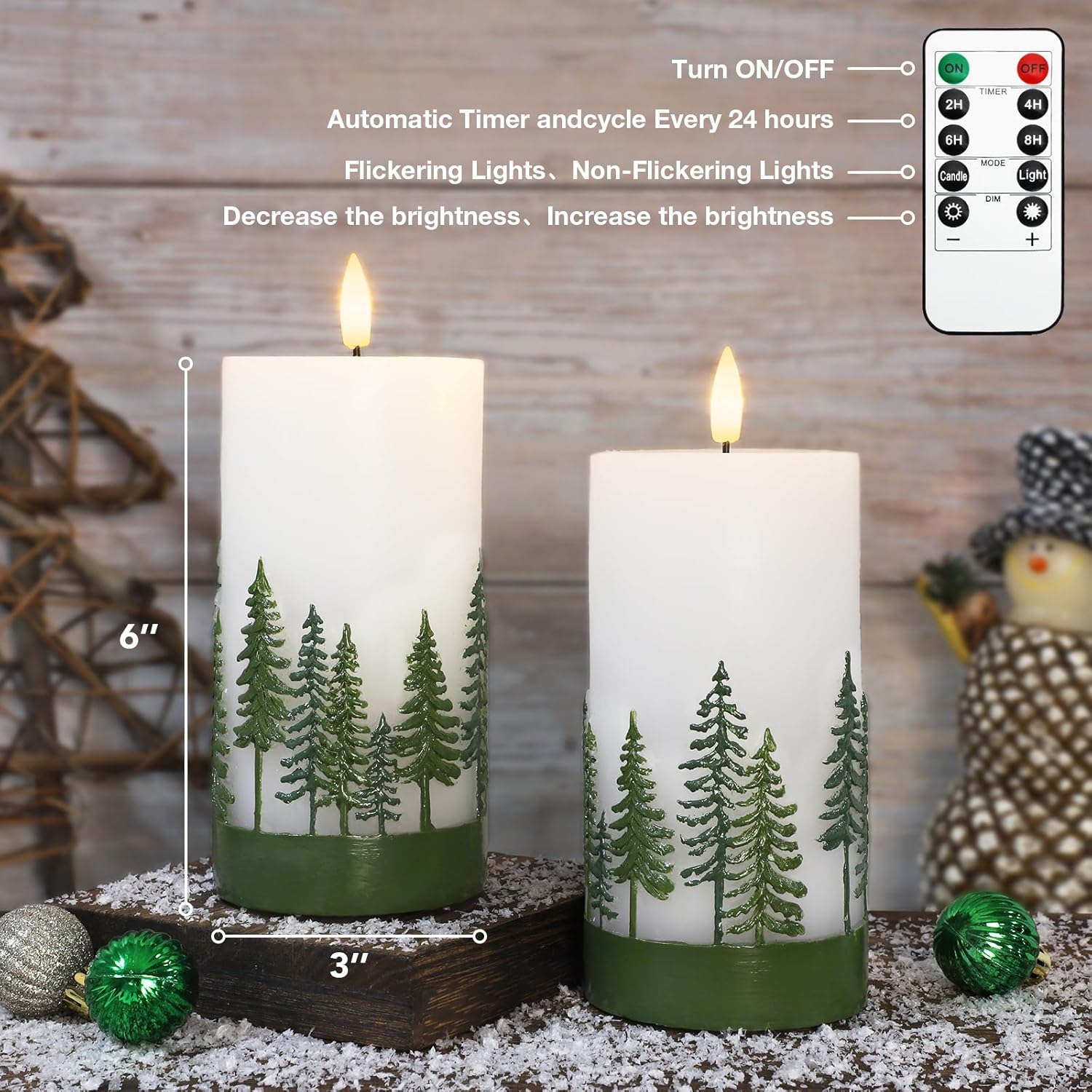 Crystal Club Christmas Tree Flameless Candles, Battery-Powered LED Pillar Candle with Remote, 3D Flickering & Real Wax Embossed Holiday Candles for Fireplace, Tabletop, Christmas Decor Embossed Christmas Tree