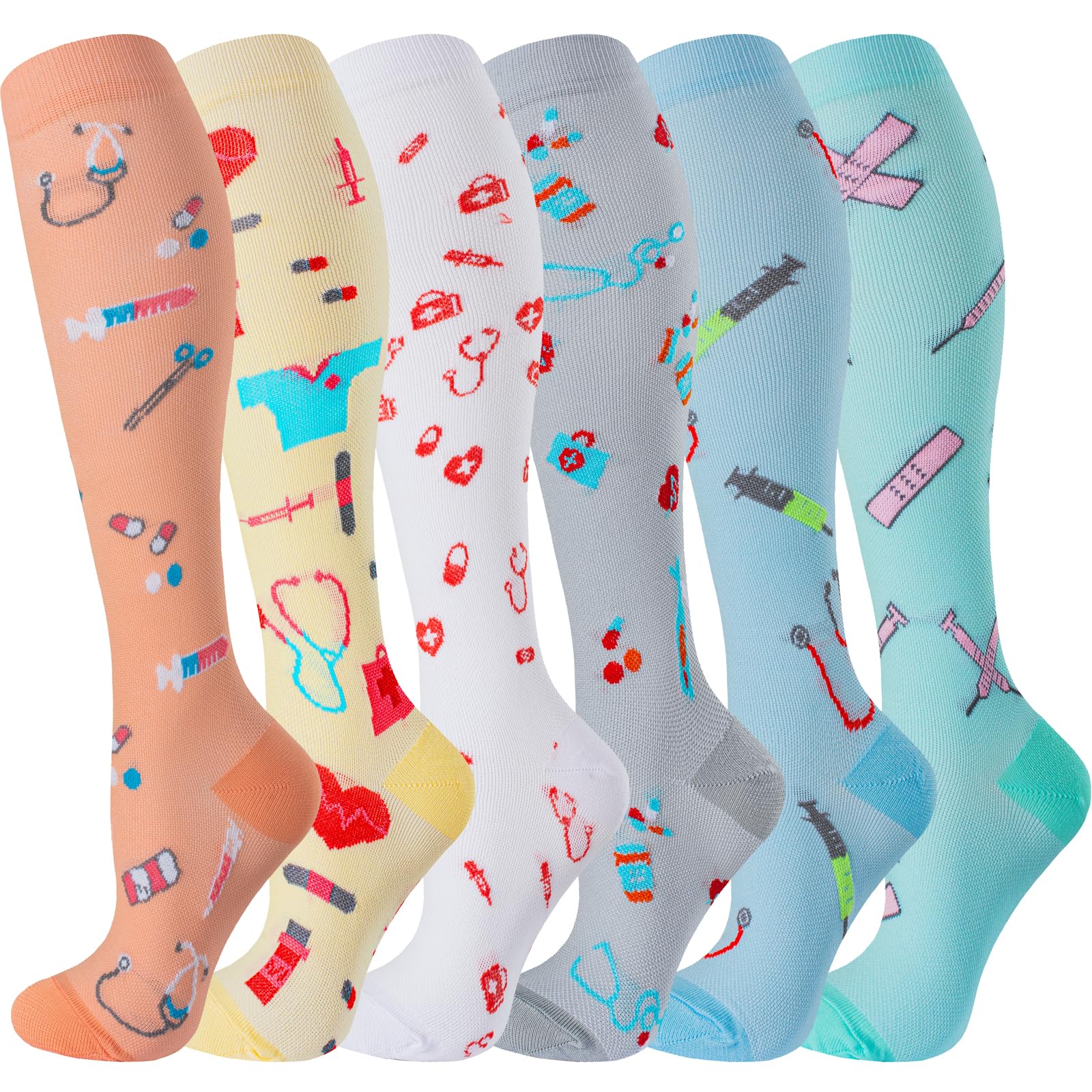 cerpite Compression Socks for Women &amp; Men 6 Pairs Knee High Compression Socks 20-30 mmhg Best for Running,Nurse,Travel