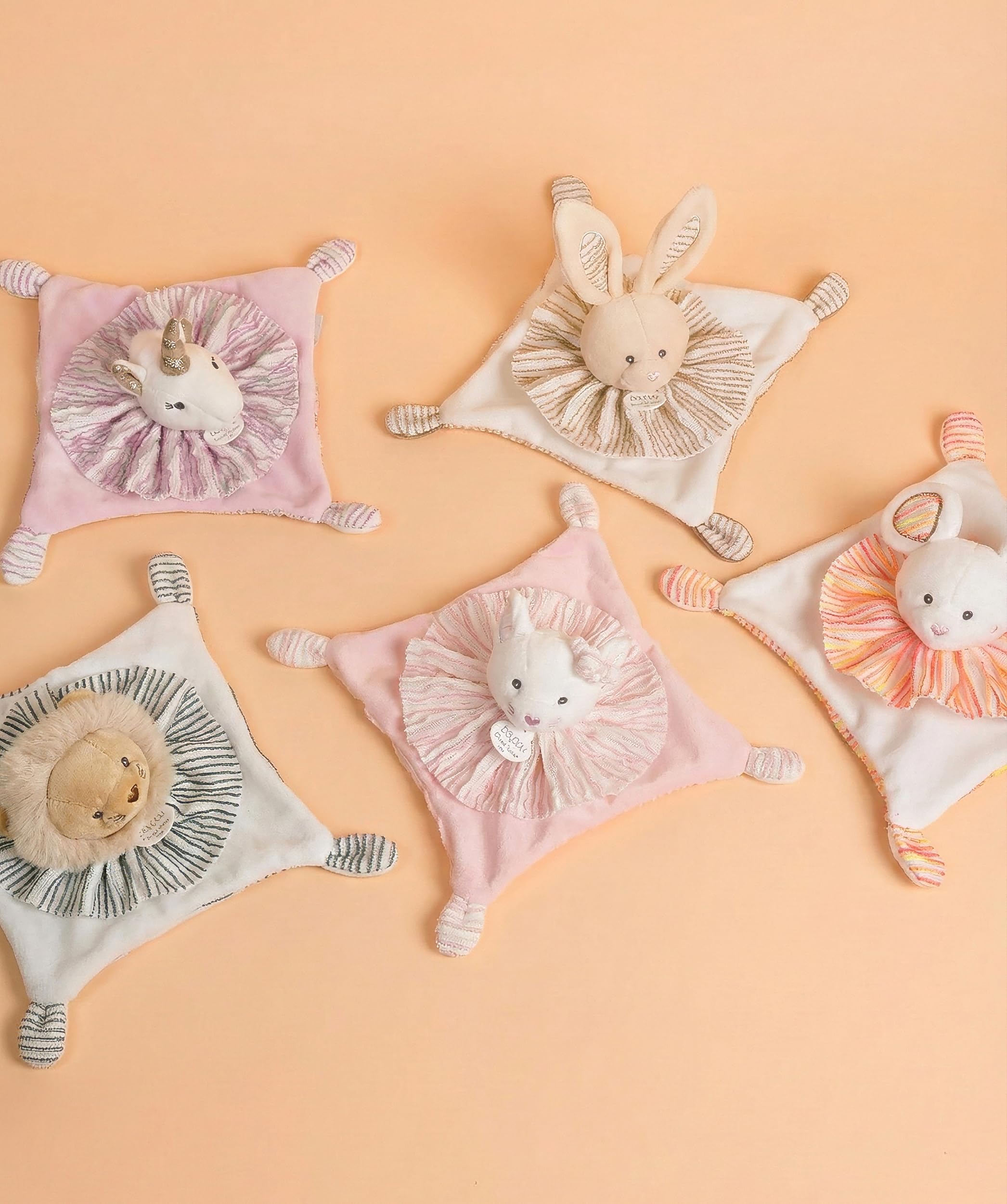Doudou et Compagnie - Doudou Bébé Plat Chat Les Chouchoux - 20 cm - Petite Peluche Ultra Douce et Légère - Compagnon Sommeil - Idée Cadeau Naissance Bébé Mixte Premier Doudou Blanc - DC4678