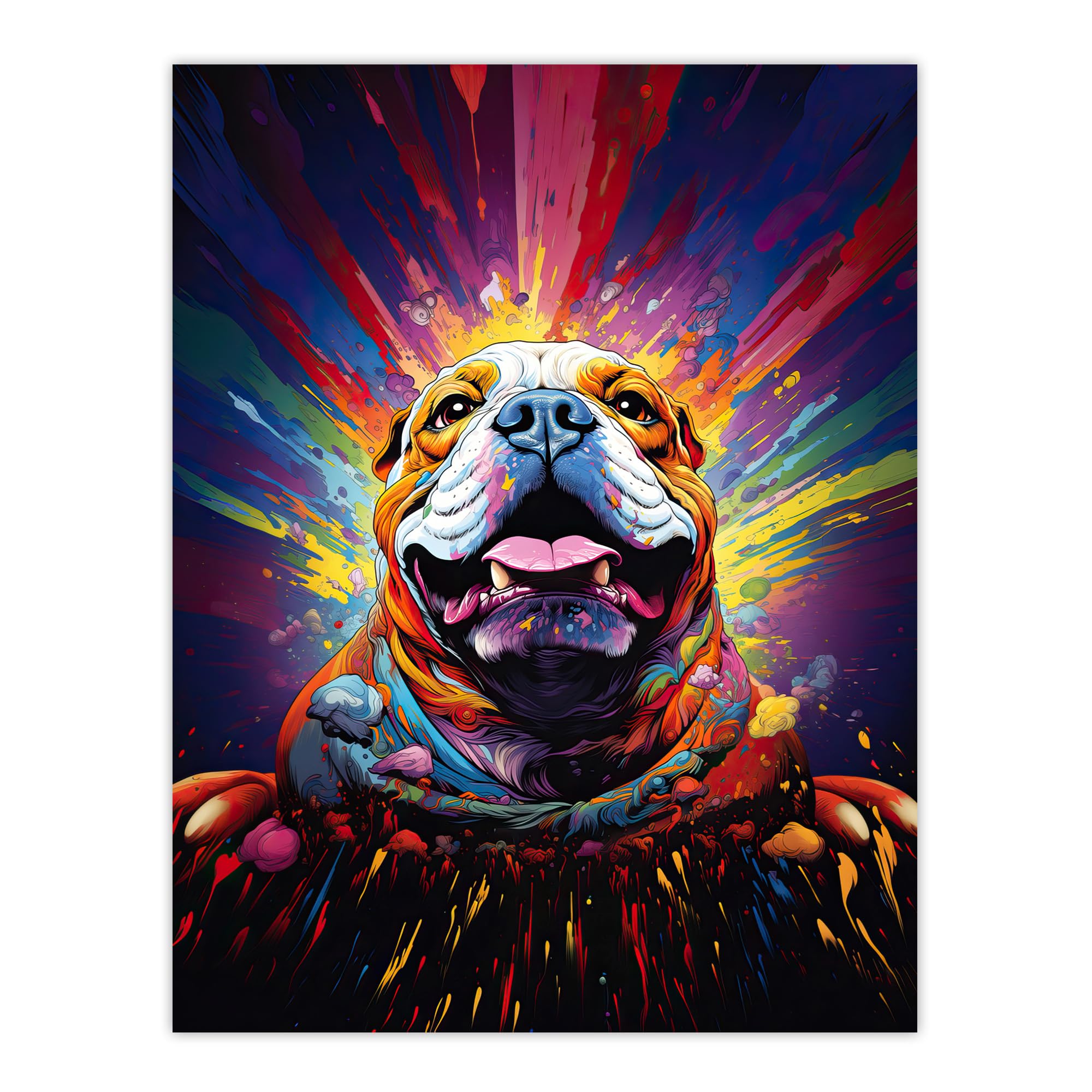 Artery8 Bulldog Dog Lover Gift Pet Portrait Colourful Artwork Painting Extra Large XL Wall Art Poster Print