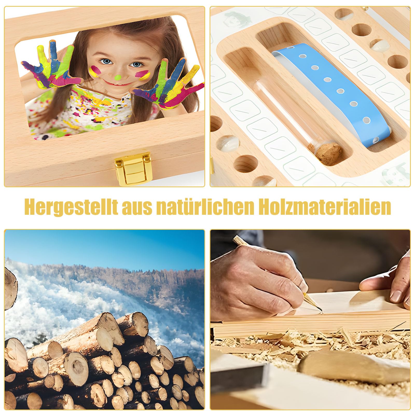 Scatola Per Denti Di Latte In Legno - Con Cornice Foto, Ricordo Per Bambini - Foto 9