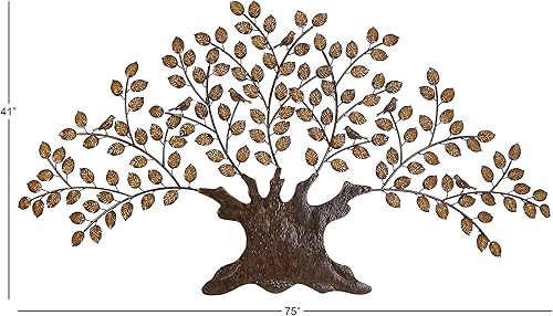 Miniatura 3 de Deco 79 Árbol de metal para decoración de pared para interiores y exteriores con hojas, 75 x 3 x 41 pulgadas, marrón