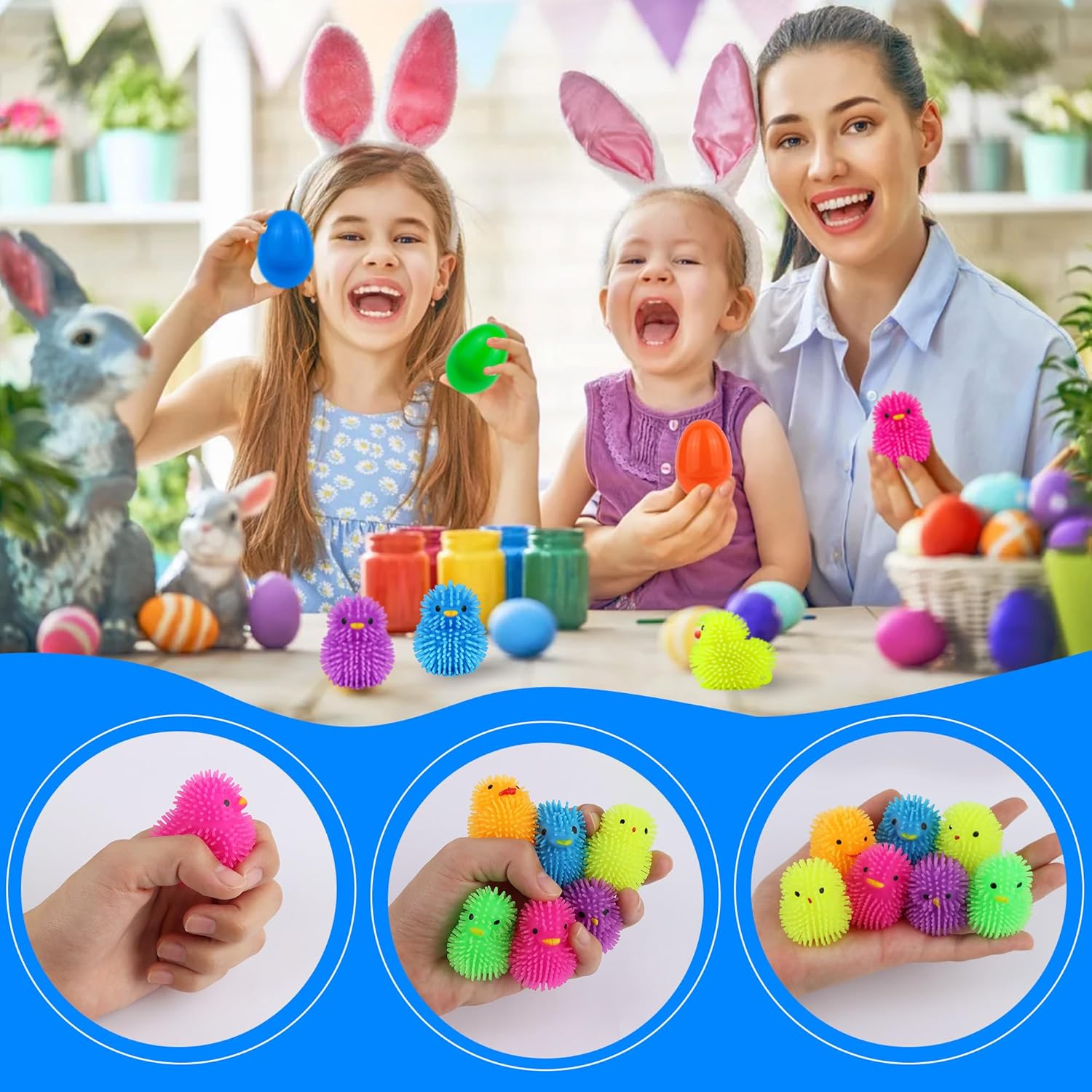 12 Pack Easter Eggs Filled Chick Duck LED Puffer Balls Easter Egg Fillers, Light Up Squeeze Sensory Ball Fidget Toys Easter Eggs Hunts Party Favors, Easter Basket Stuffers for Kids Tenns Boys Girls