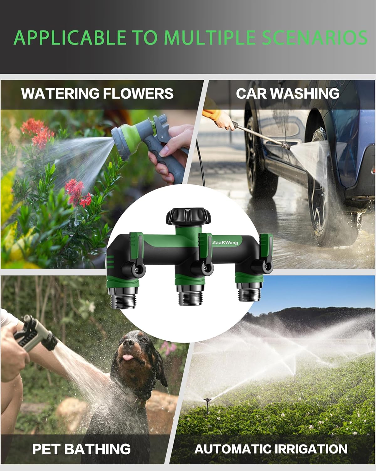 Garden Hose Splitter 2 way & 3 Way, Heavy Duty Water Hose Bib Spigot Splitter, Outdoor Faucet Splitter with Shutoff Valve, T Adapter Connector with 3/4 - Inch GHT Thread