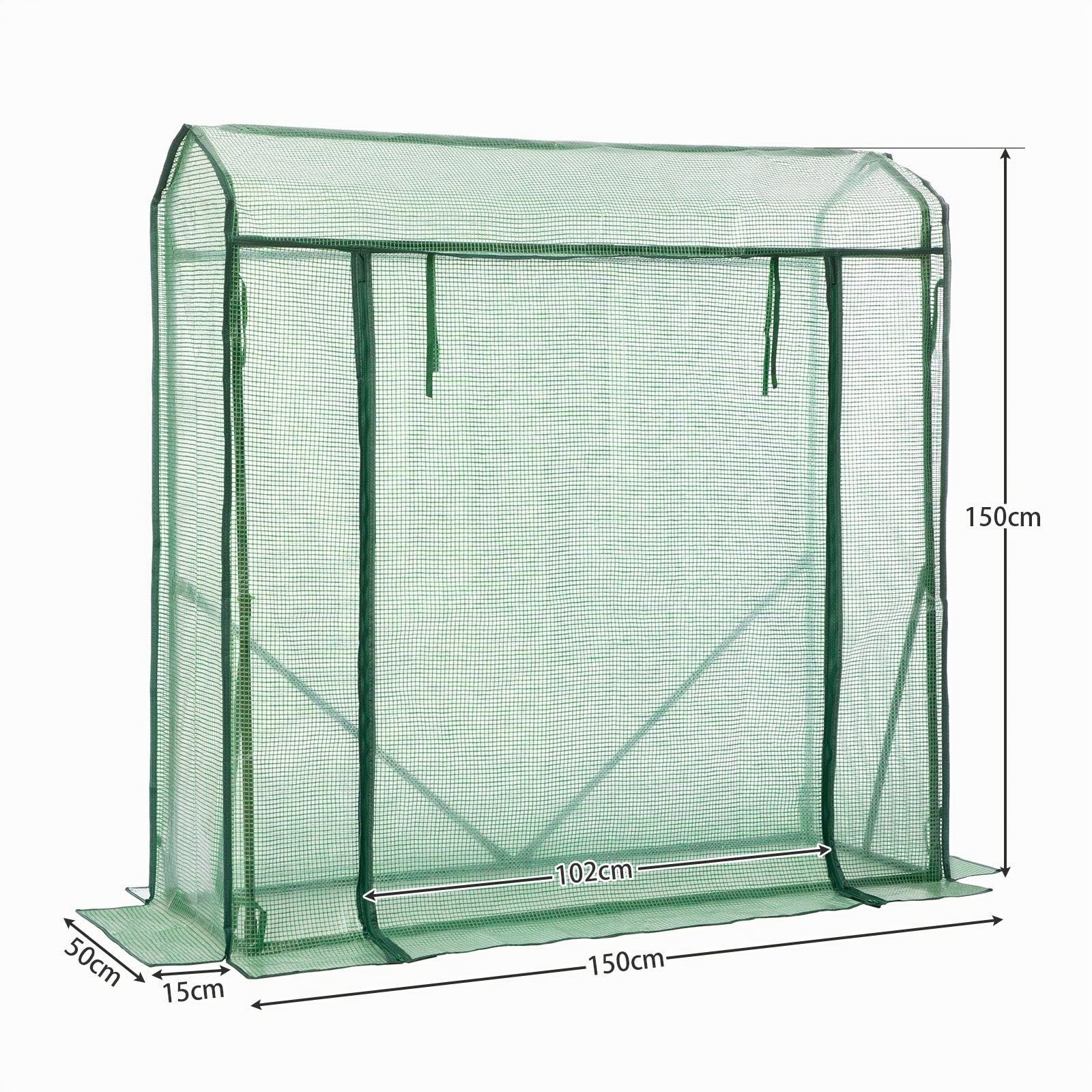 LARMNEE Serre de Jardin, Serre Tomate, Toit Incliné, Anti-Accumulation de Pluie, Cadre métallique Solide et Film PE Plus Long, avec Porte Enroulable, Anti-UV, 150 x 50 x 150 cm, Vert EGN31GH02