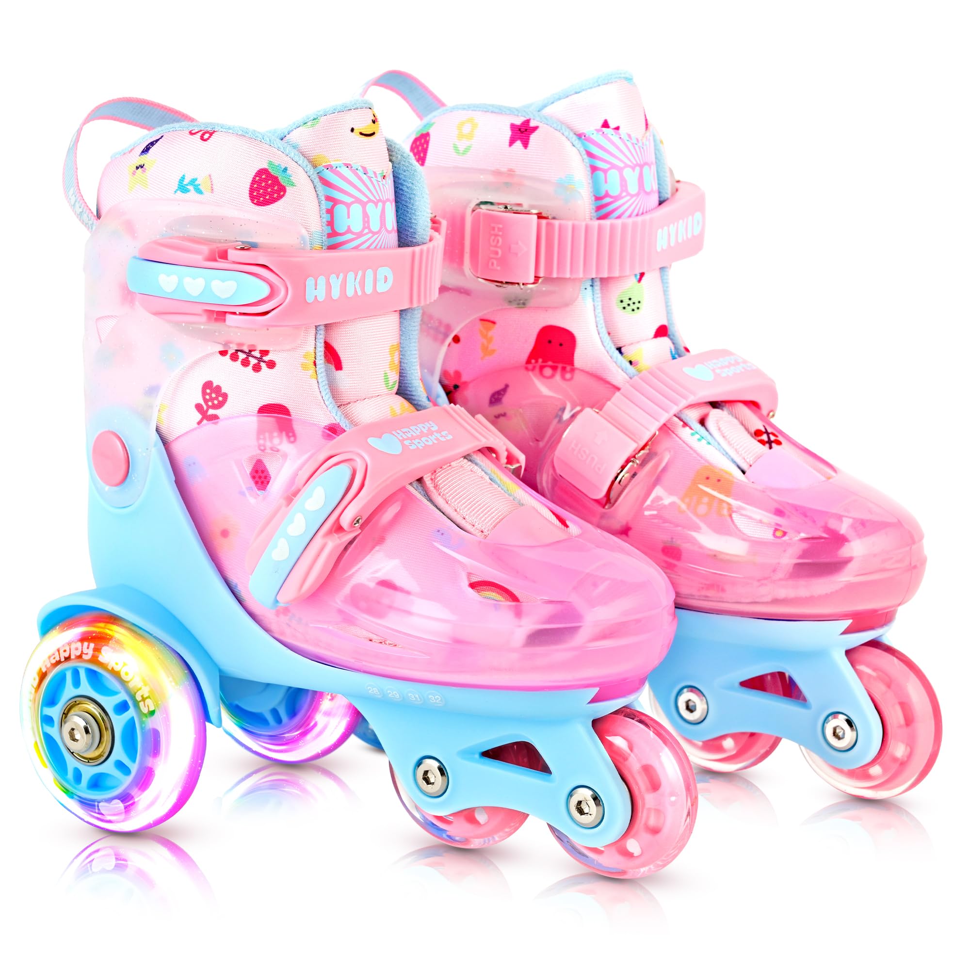HYKID Toddler Roller Skates, 4 Adjustable Sizes, Fun Illuminating, Safety Three-Point Type, Breathable Upper, Beginners' Roller Skates for Girls Boys