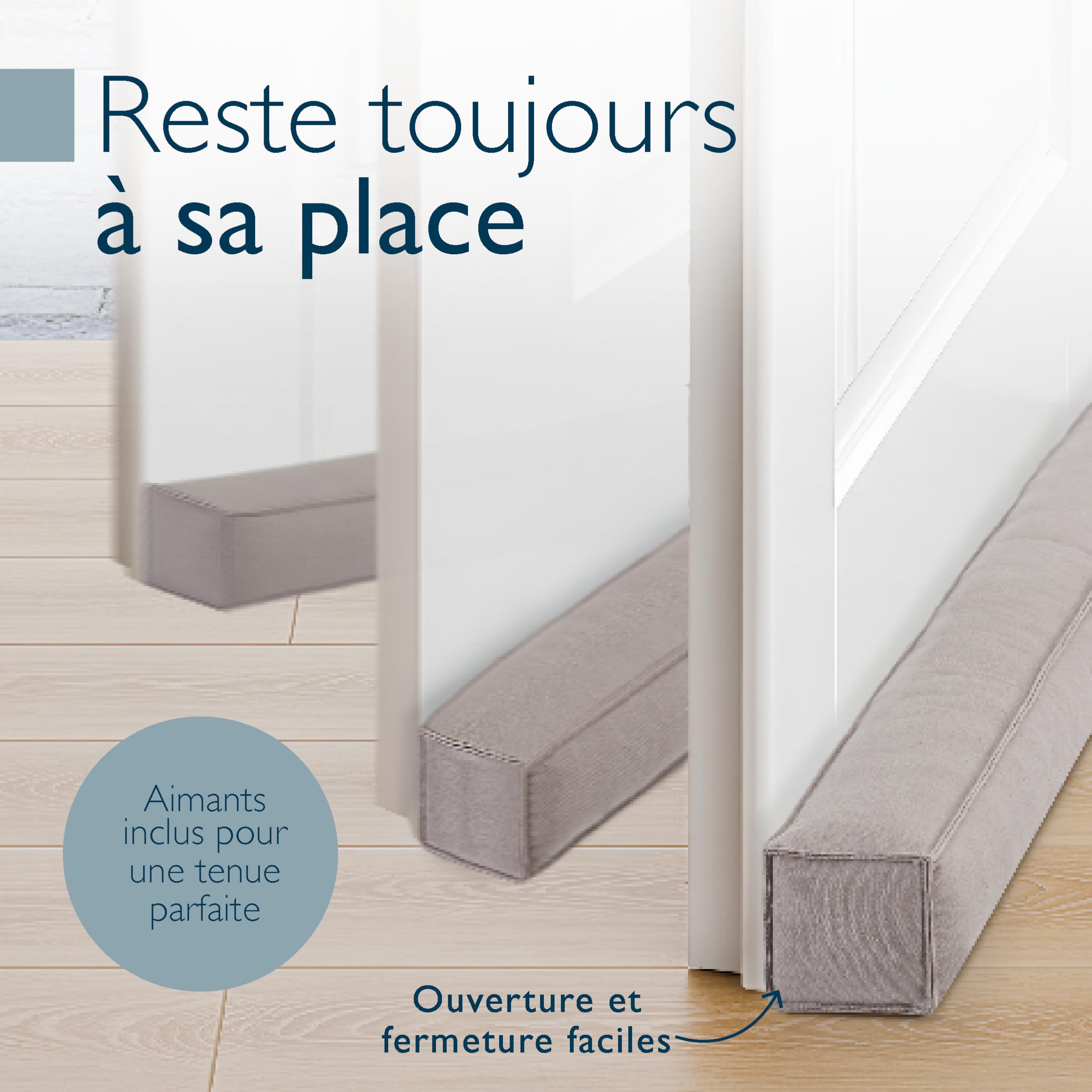 Beautissu Boudin de Porte Isolant d'Entrée 90 cm avec Aimants – Bas de Porte Anti Froid Bruit – Coussin Anti Courant d’Air pour Fenêtre – Coupe Vent Tissu Gris Clair pour Isolation Thermique – Marin