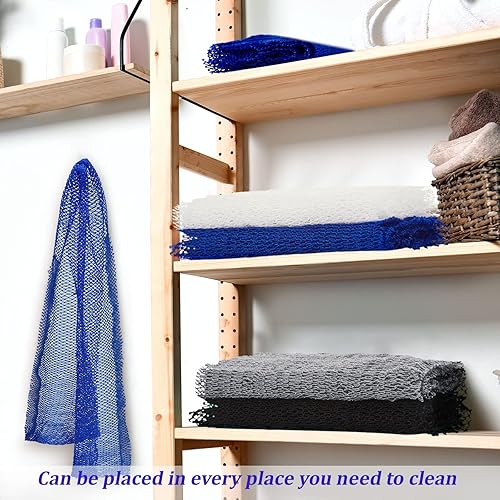 Miniatura 9 de 4 piezas de esponja de baño de red africana de red larga exfoliante para el cuerpo de la ducha, exfoliante de la espalda para el uso diario o