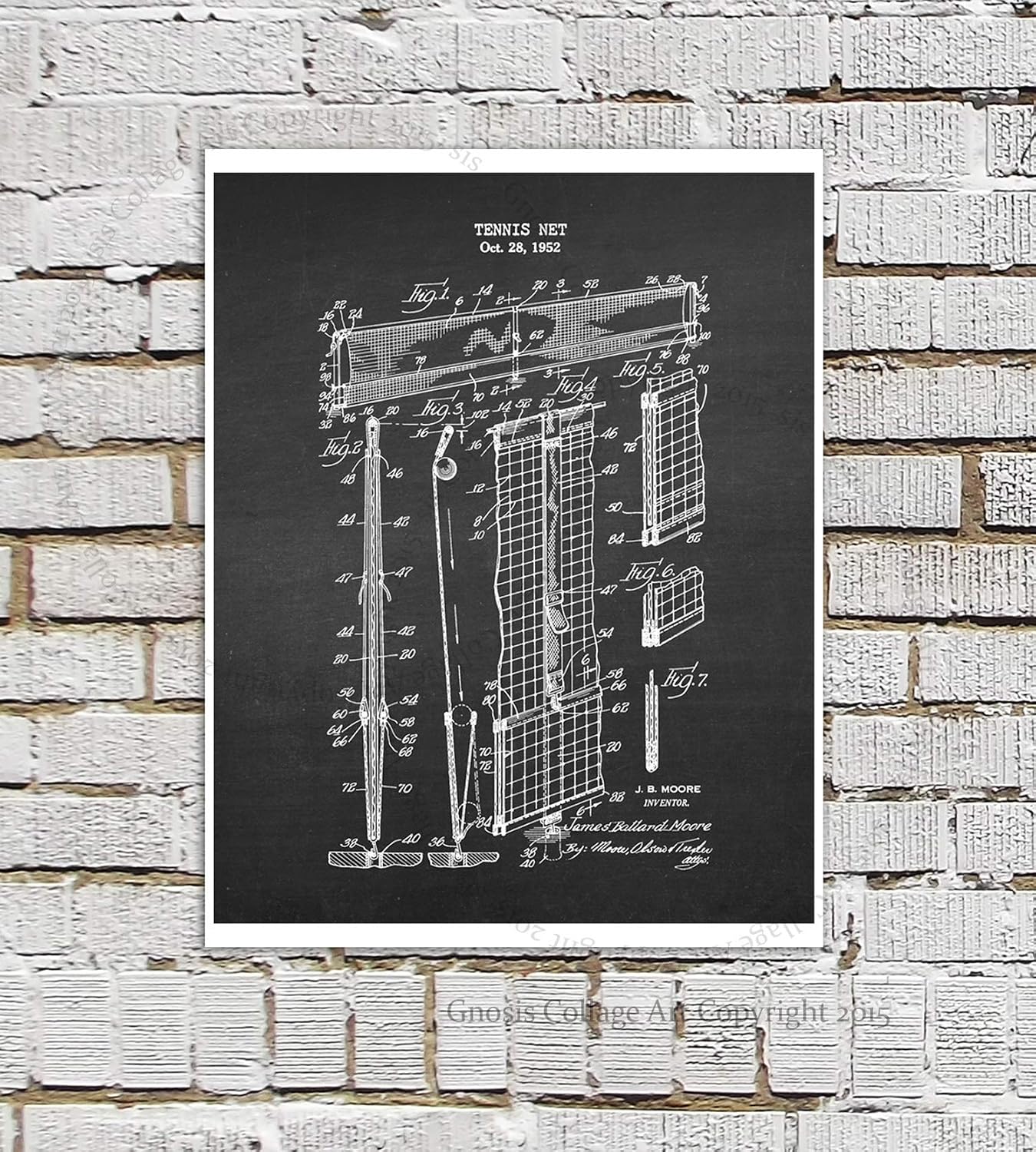 Tennis Decor Set of 6 Unframed Tennis Balls Tennis Racket Patents Art Prints