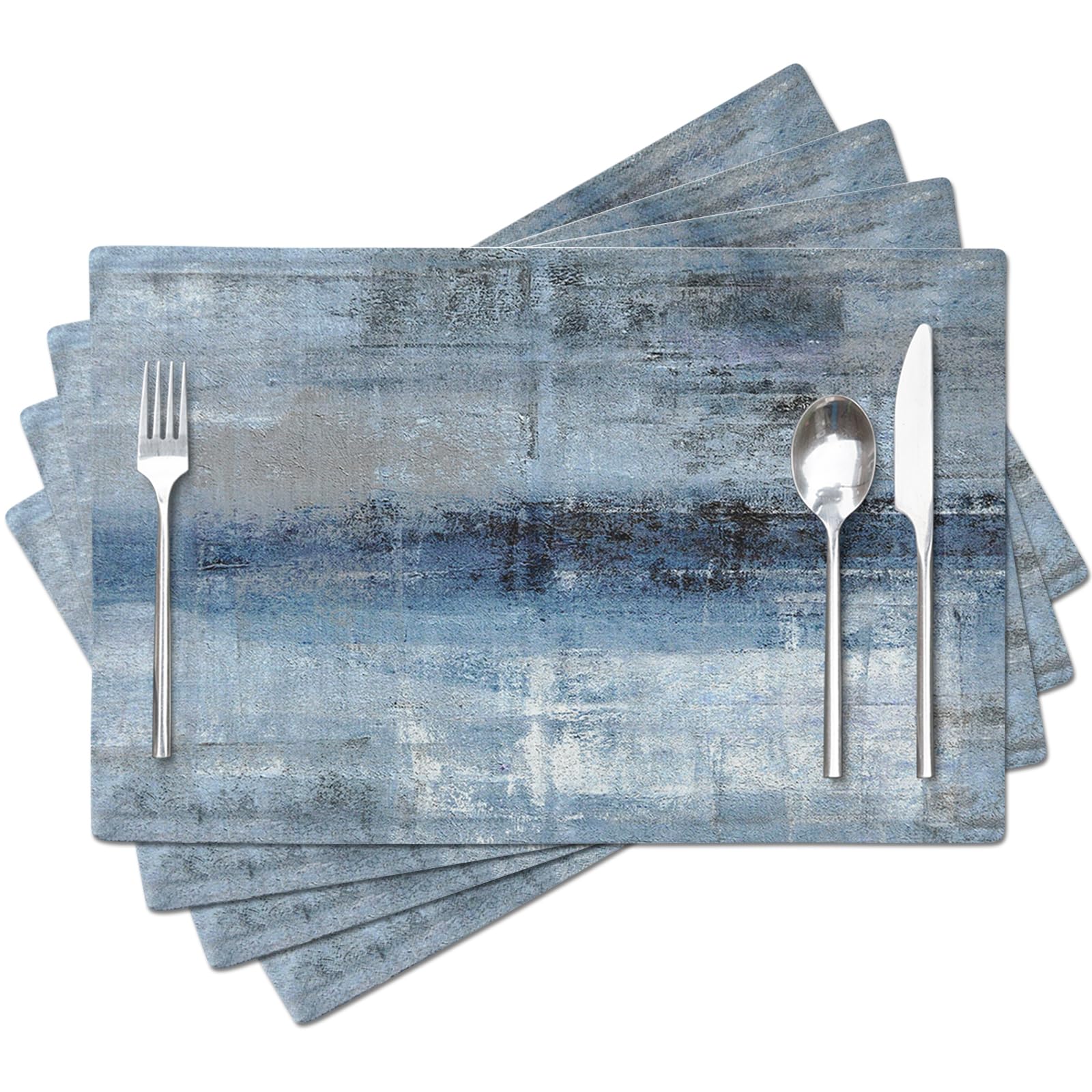 Modern Art Placemats, Cafe Placemats Blue and Grey Abstract Art Painting Artwork Dining Placemats Colorful Placemats for Home Kitchen Decorations 18 x 12 Inches
