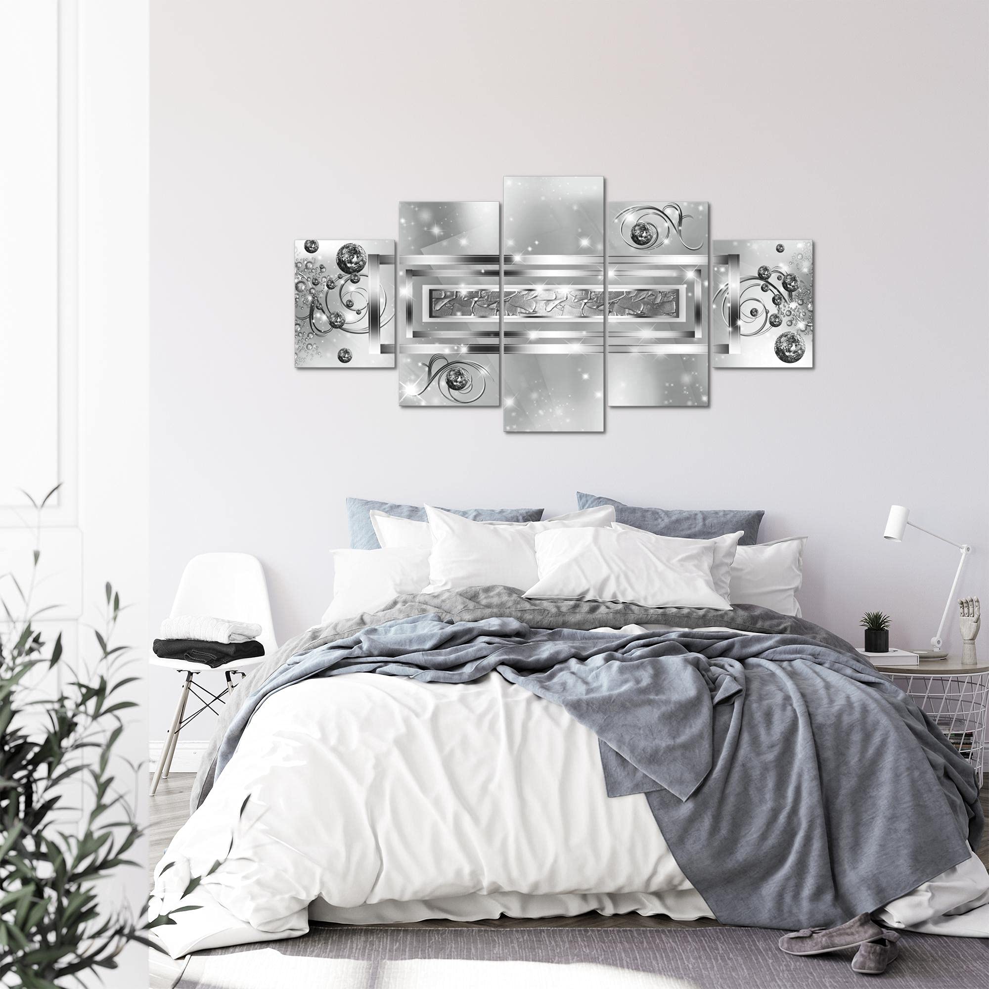 Runa Art - Quadri Astratto 200 x 100 cm 5 Pezzi XXL Decorazione Murale Design Grigio Nero Bianca 103851c