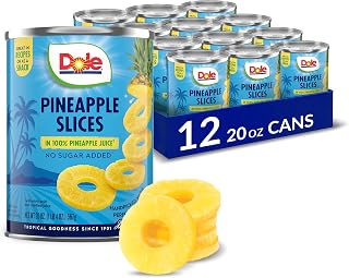 Dole Pineapple Slices in 100% Juice No Sugar Added 20oz Cans 12 Pack Canned Fruit