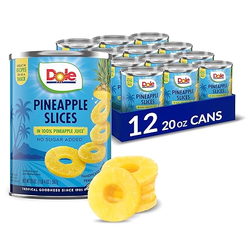 Dole Fruta enlatada, rodajas de piña en jugo de piña 100% sin gluten, grapas de despensa, 20 onzas, 12 unidades, el embalaje puede variar