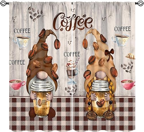 Miniatura 16 de Cortinas rústicas de cocina de granja, hojas verdes florales de primavera, cortinas retro de tablones de madera campestre para dormitorio, comedor,