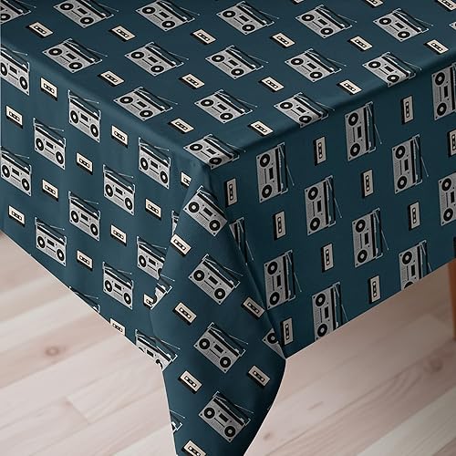 Miniatura 3 de Ambesonne Music Tablecloth, Retro Boomboxes and Tape Cassettes Vintage Audio Sound System Disco Fashion, Rectangular Table Cover for Dining Room
