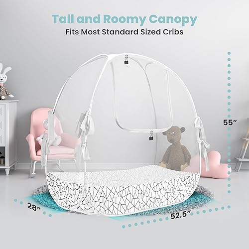 Miniatura 9 de Tienda de campaña para cuna de malla transpirable para evitar que el bebé salga, toldo de red para cuna con cierre automático y pestillo de Gris