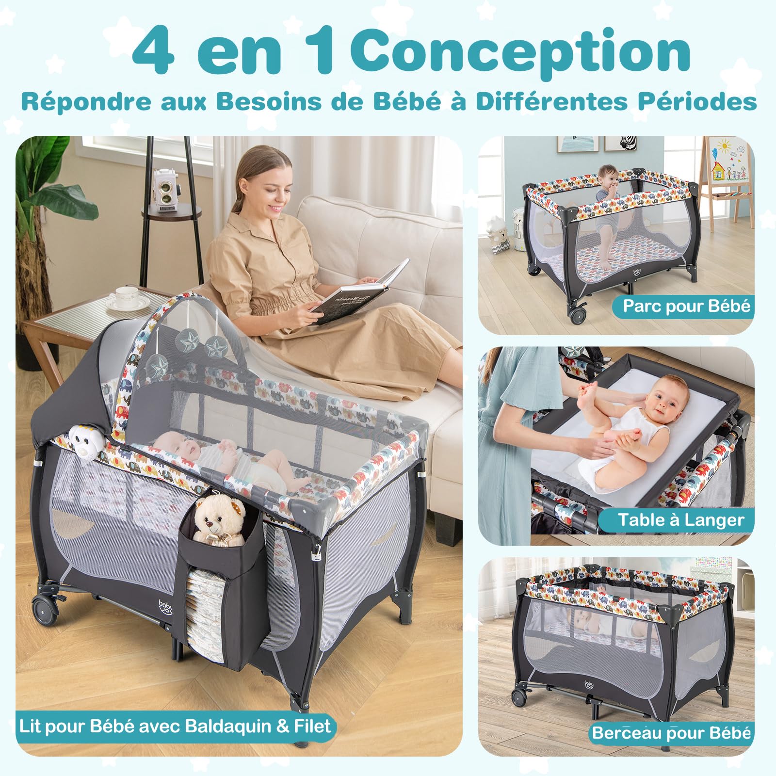 Lit Parapluie 3 En 1 Bébé - Avec Matelas Et Table à Langer | DREAMADE