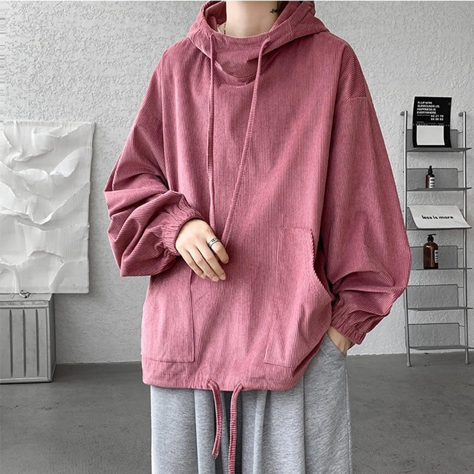 Otoño Stand Collar Sudaderas con Capucha Sudaderas Hombres Mujer Moda Color Sólido Pana Hip Hop High Street Sudadera con Capucha Hombre Casual Suelto Tops De Gran Tamaño
