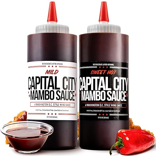 Capital City Mambo Sauce - Paquete variado de 2 unidades dulces calientes y suaves Salsas Washington DC Wing aderezo perfecto para alas pollo