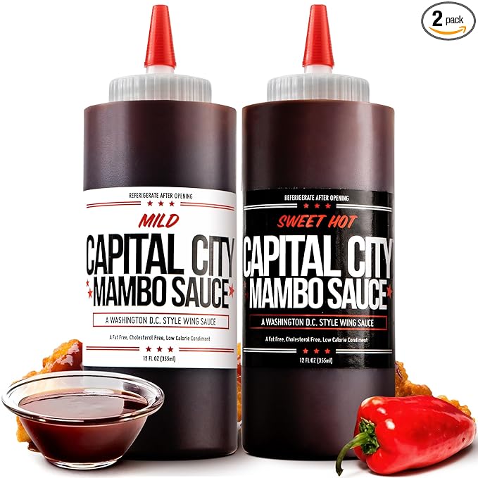 Capital City Mambo Sauce Sweet Hot & Mild Variety Pack, Washington DC Wing Sauces, Perfect Condiment for Wings Chicken Pork Beef Seafood Burgers Rice or Noodles, 12oz (2 Pack)