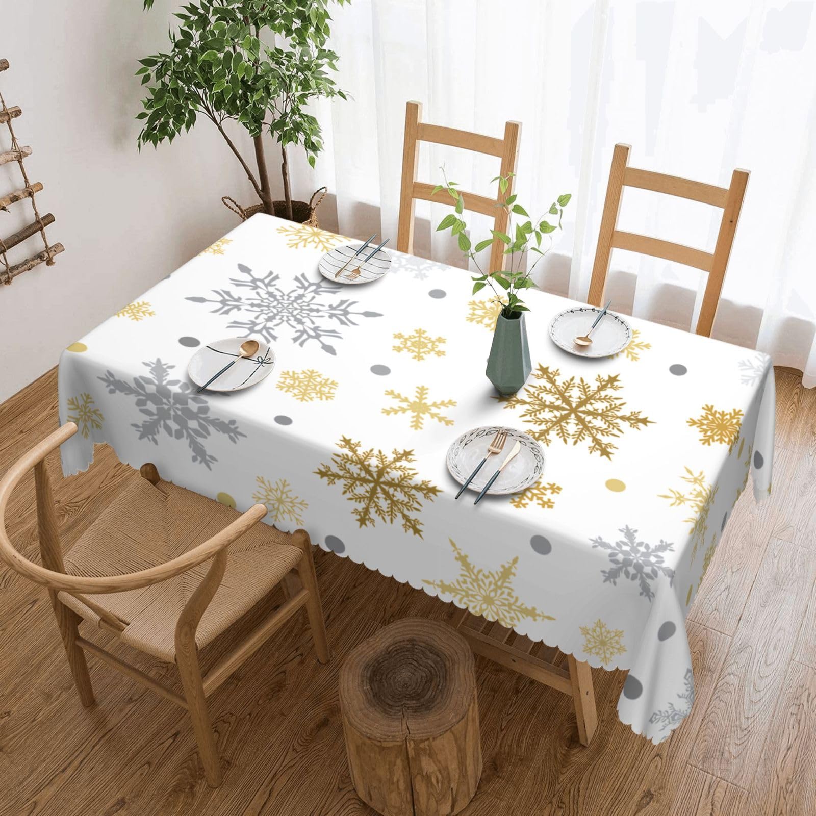 SMAZDFXX Gold Snowflakes 54 x 72in Table Cloth,Polyester Rectangle Tablecloth for Kitchen Dining