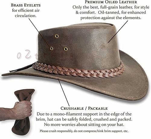 Miniatura 3 de Oztrala Sombrero de cuero aceitado australiano Outback australiano vaquero australiano occidental para hombres y mujeres niños negro marrón WO HL11