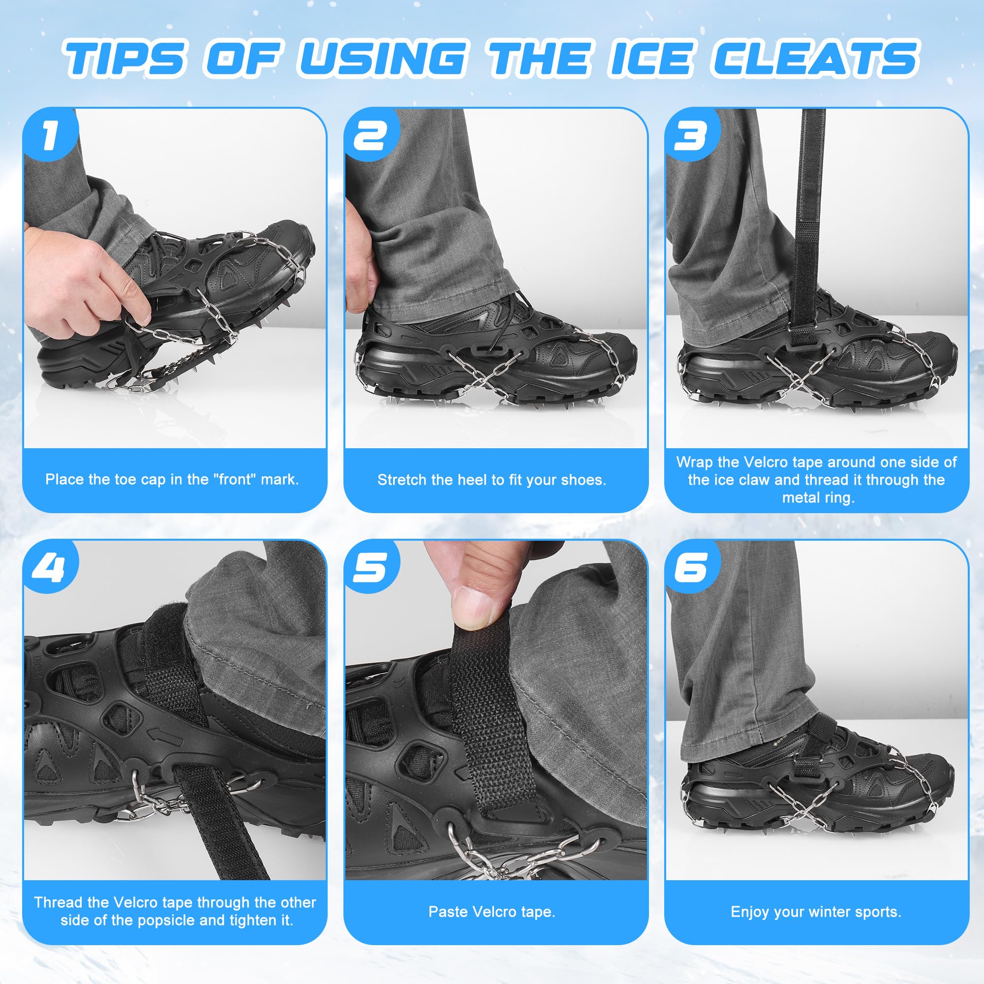 Steigeisen für Wanderschuhe, rutschfest Spikes für Schuhe Winter Grödel für Bergschuhe, 26 Zähne Edelstahl Schuhspikes Schnee＆EIS, Schneeketten für Schuhe, Crampons für Wanderung Angeln