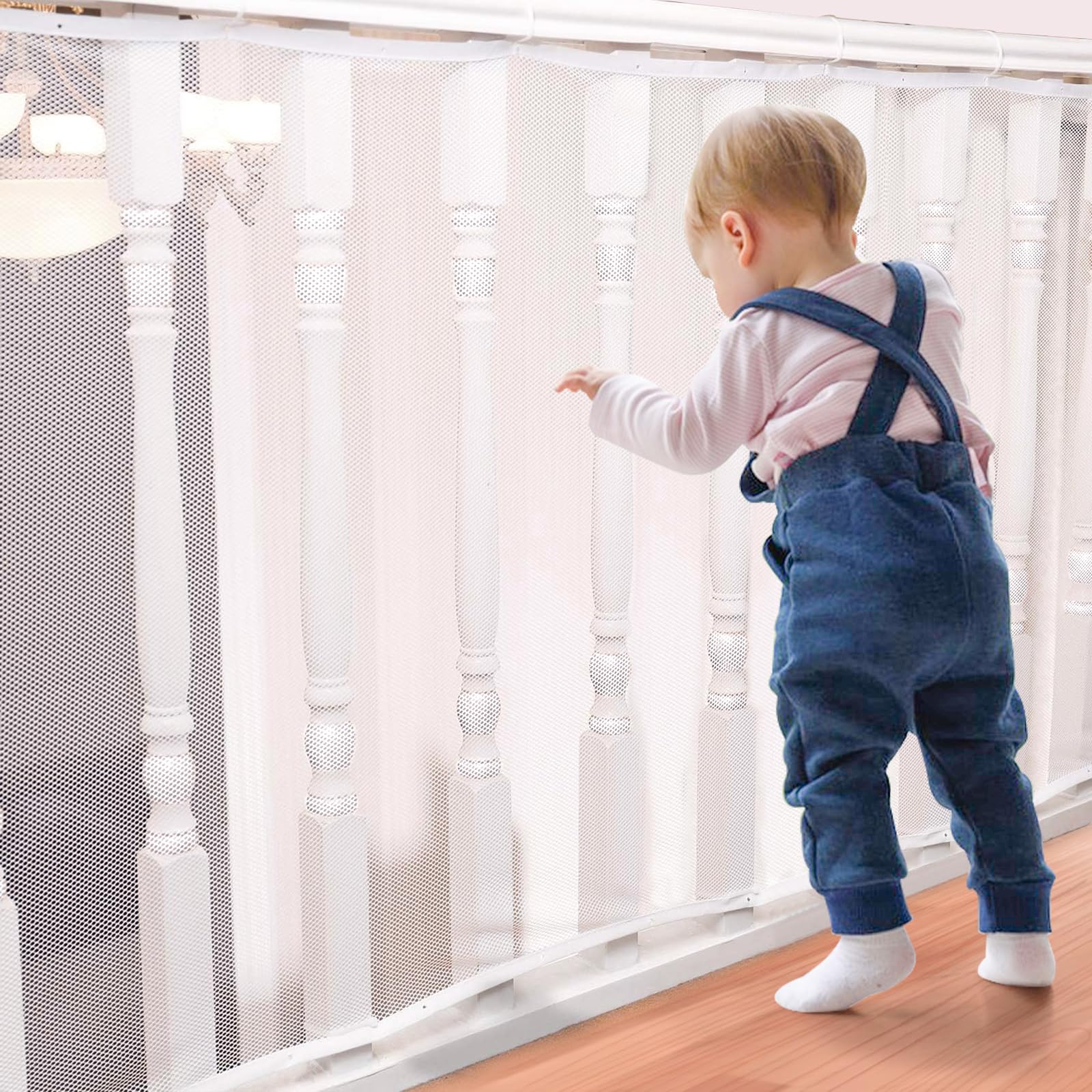 South to East Banister Guard for Baby, 10ft x 3ft, Premium Balcony Netting for Pets, Child Safety Net, Rail Balcony Banister Stair Mesh for Kids, Toys, Pets, White