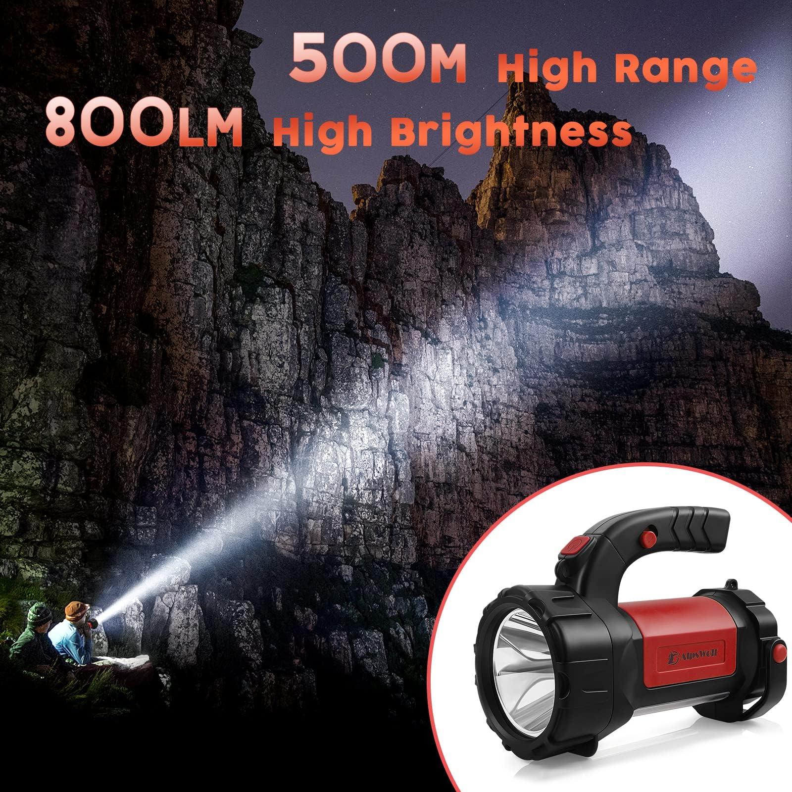 AlpsWolf Linterna de camping recargable, paquete de 2 linternas LED con 800 lúmenes, potencia de 3600 grados, luz roja portátil brillante para senderismo al aire libre, cortes de energía