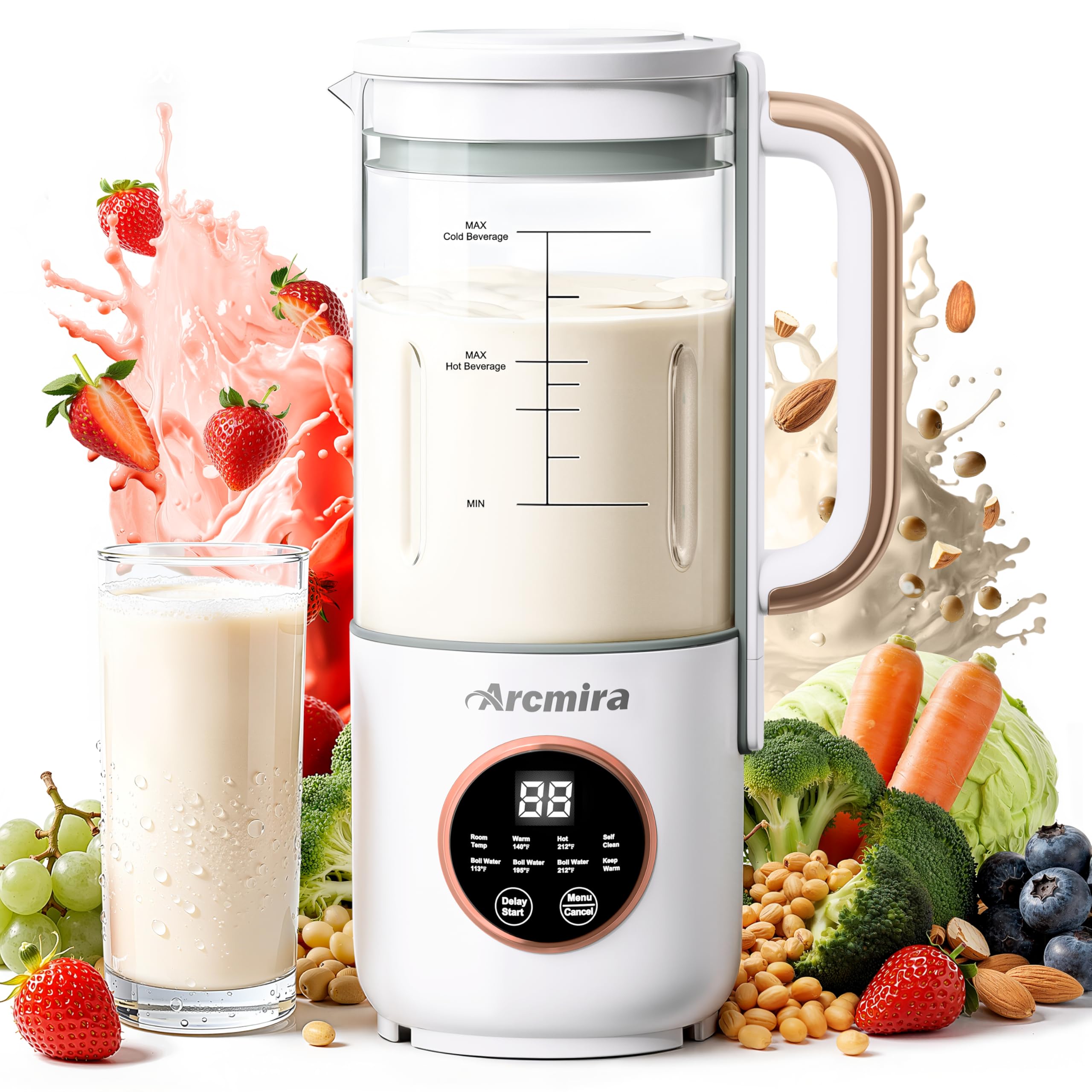 8 in 1 Automatic Nut Milk Maker, 10 Blade 35 oz Homemade Oat, Soy, Plant-Based and Dairy Free Beverages, Almond Milk Maker with Delay Start/Keep Warm/Boil Water, Soy Milk Maker with Nut Milk Bag