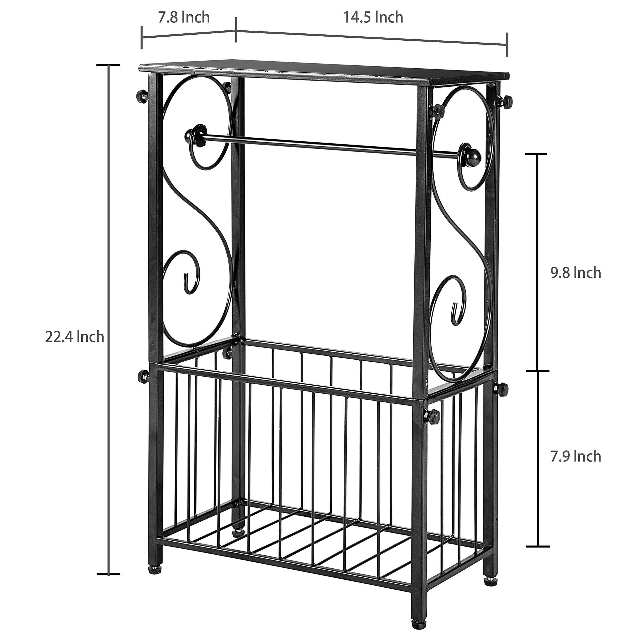 MyGift Black Metal Bathroom Table Stand Storage Shelf with Dual Toilet ...