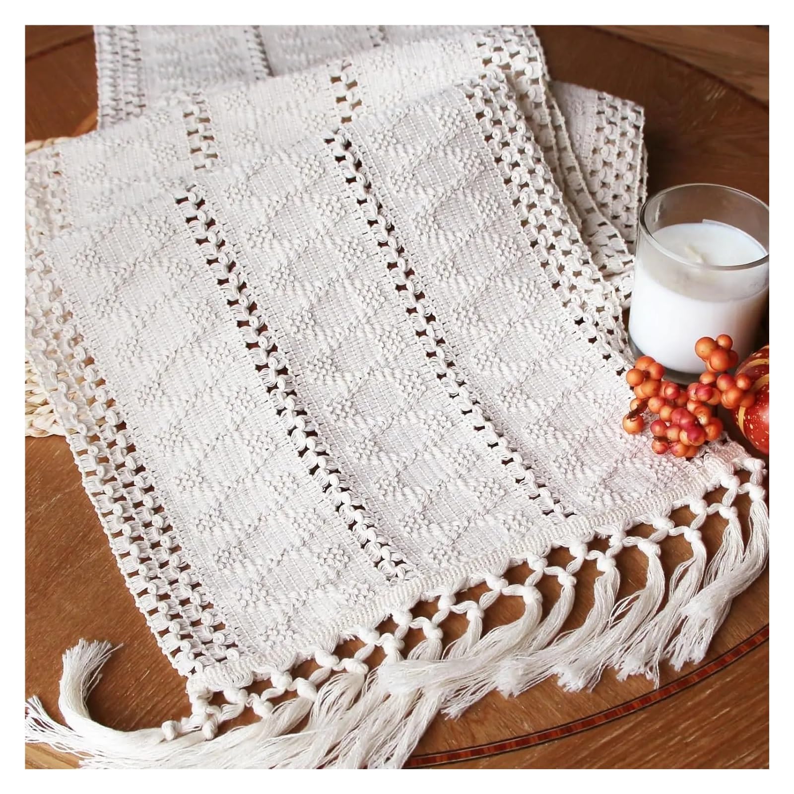 Table Runner Table Runner With Tassels Hand Woven Rustic Farmhouse For Kitchen Dining Home Decor(30*180cm)