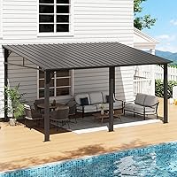 Aoxun 10x14 Lean-to Hardtop Gazebo with Galvanized Steel Roof - Wall-Mounted Outdoor Pergola for Patio, Backyard, Deck (Black)